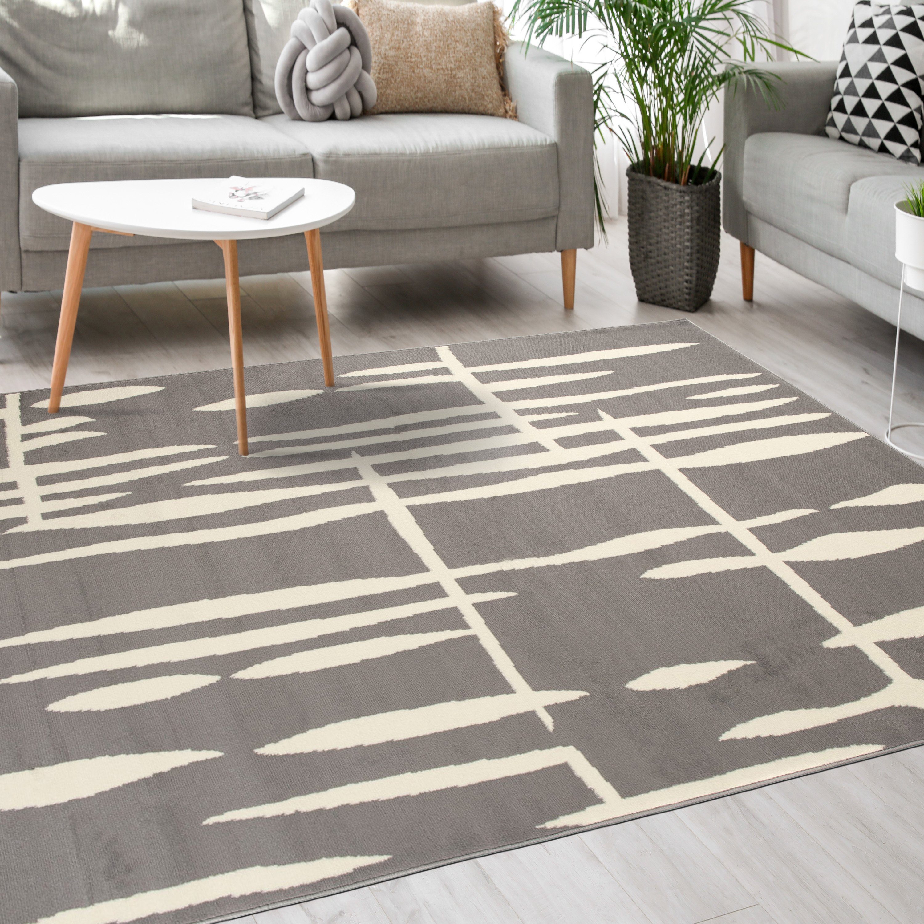 Mazovia Designteppich Modern Teppich Kurzflor Wohnzimmerteppich Robust und pflegeleicht GRAU, 250 x 300 cm, Fußbodenheizung,Allergiker geeignet,Farbecht,Pflegeleicht,Geometrisch