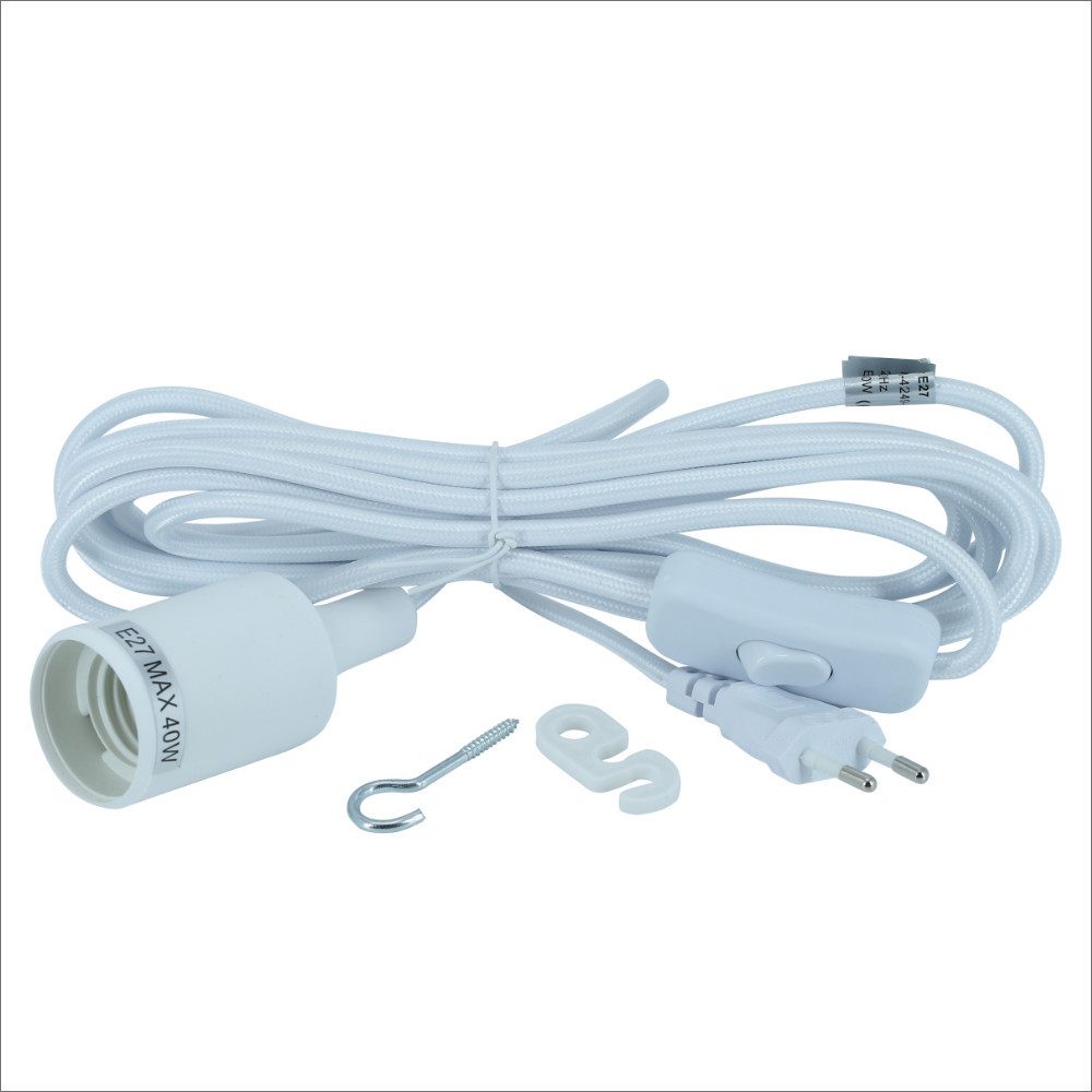 PARUS Pflanzenlampe Zubehör, ohne Leuchtmittel, 4 Meter Kabel, Parus by Venso E27 Lampenfassung 4m Textilkabel Weiß, Eurostecker, Ven