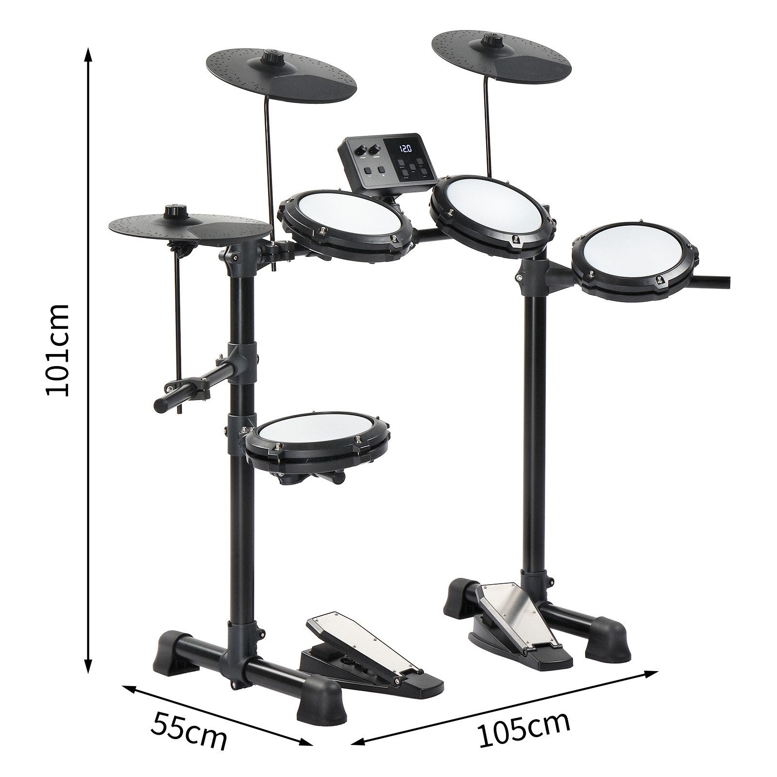 LALAHO E-Drum mit 4 Pads und 3 Becken Kinder Elektronisches Schlagzeug Set, E-Drum Kit 150 Töne 15 Schlagzeug-Kits, Kopfhörer Sticks Drumhocker