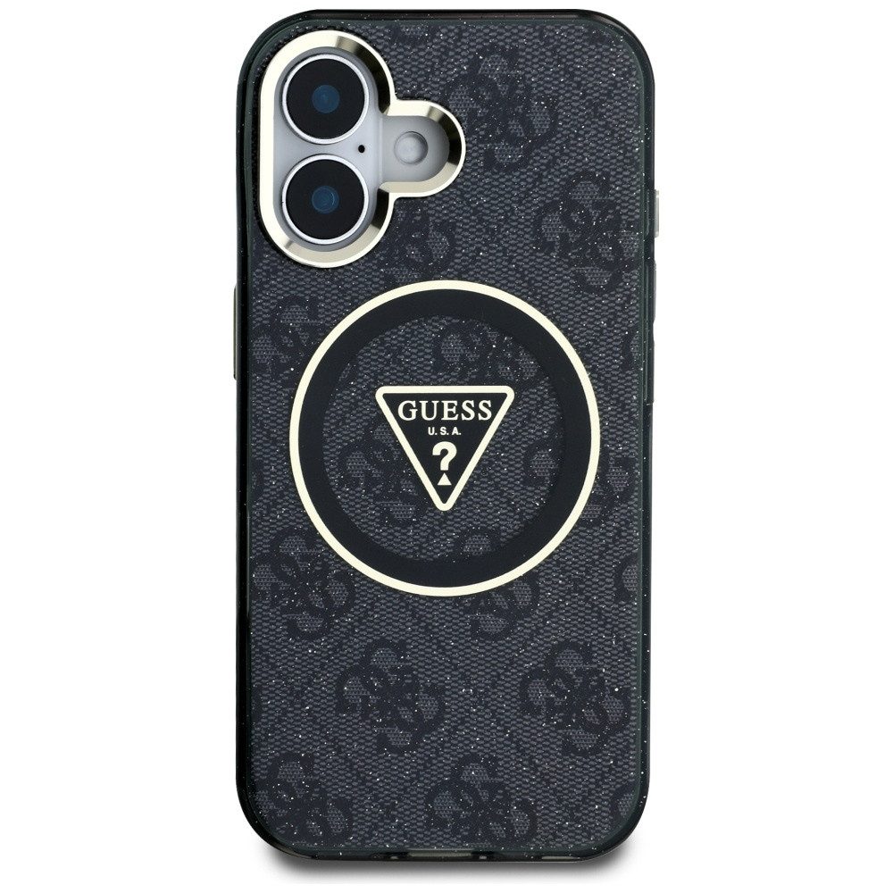 Guess Handyhülle Schutzhülle Magnethülle Glitzerhülle 6,1 Zoll, MagSafe-kompatibel, 4G-Muster, Glitzeroptik, Hardcase