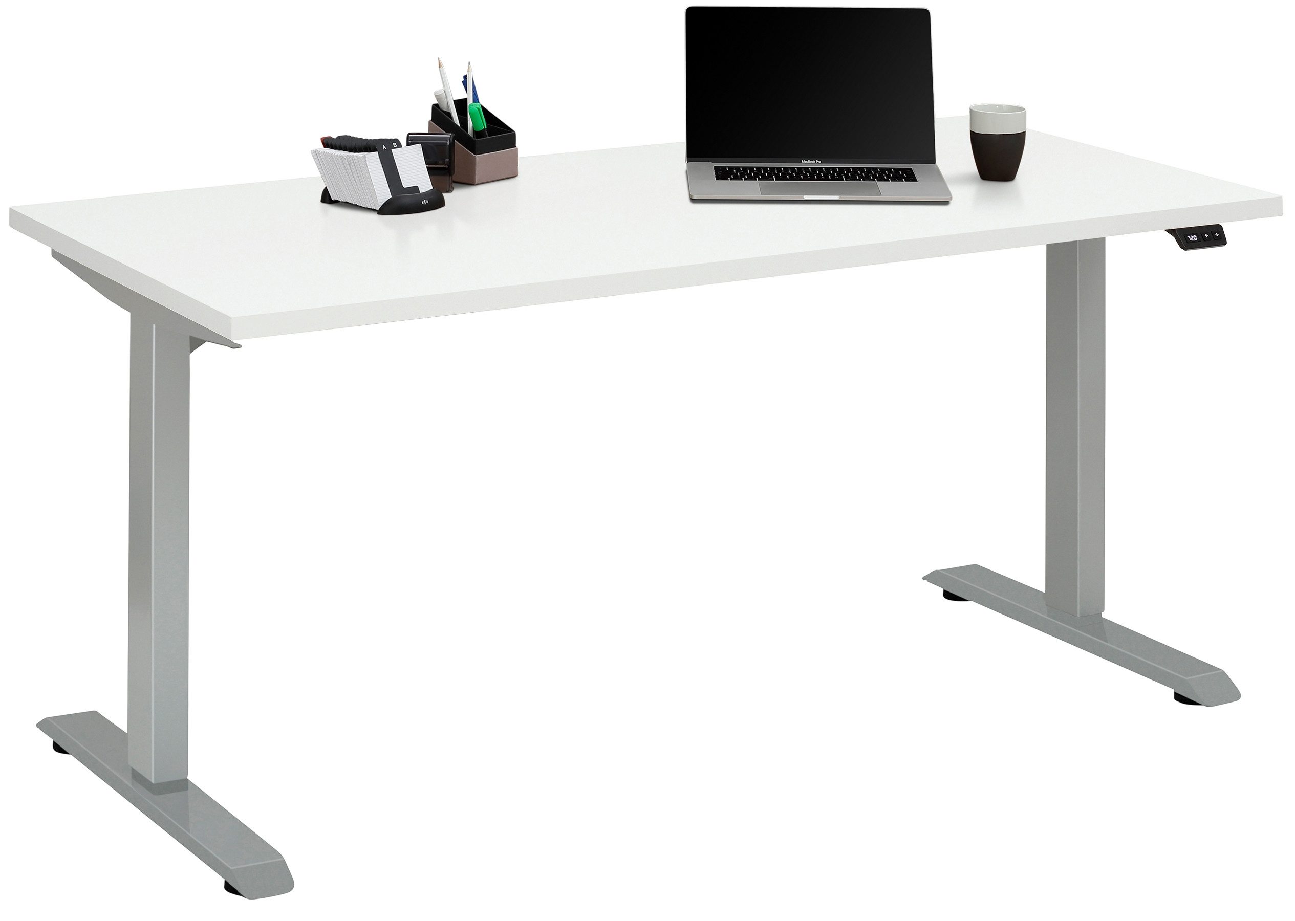 Maja Möbel Schreibtisch e-desk, in weiss/alu - 120x72x72 (B/H/T) elektrisch verstellbar