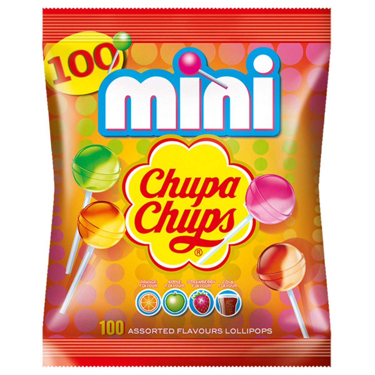 Chupa Chups Süßigkeit, Chupa Chups Mini Lutscher Erdbeere Apfel Orange und Cola 600g