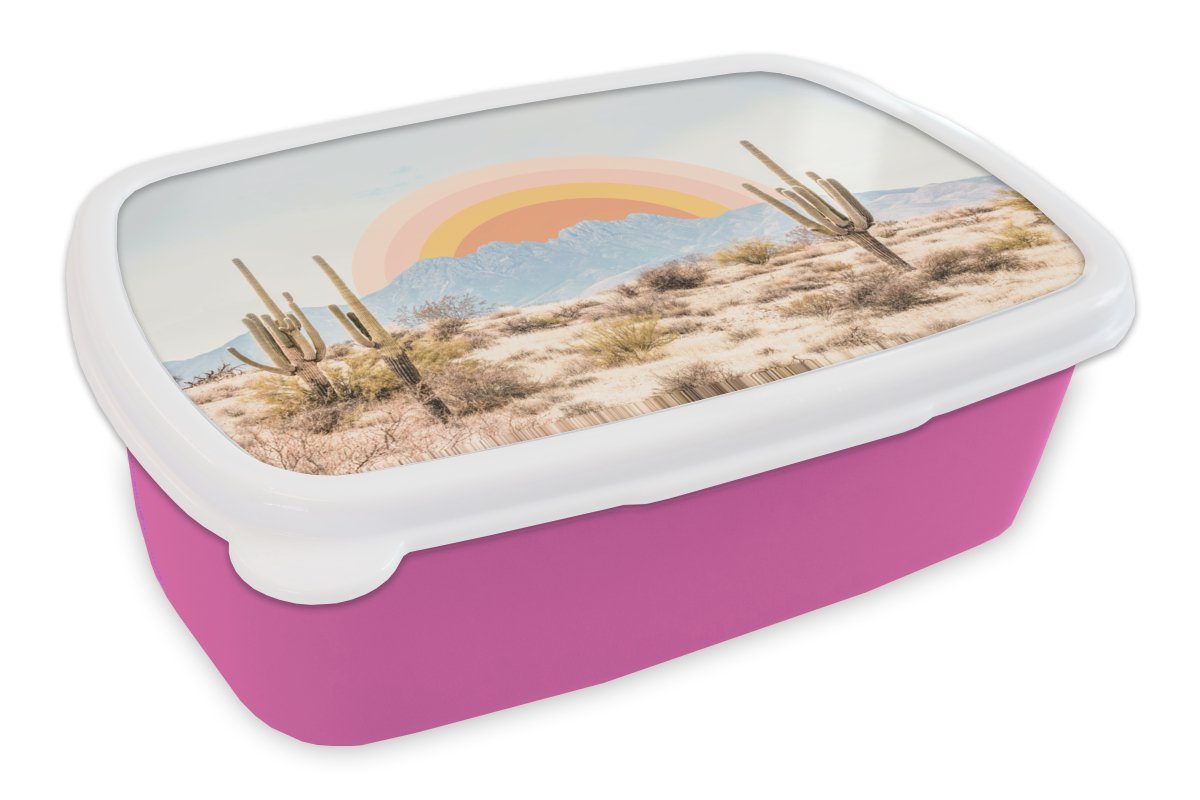 Snackbox, rosa Pflanzen Kunststoff Erwachsene, Sonne, Mädchen, Kunststoff, - Kakteen Natur Kinder, Brotdose für MuchoWow - (2-tlg), - Brotbox Lunchbox
