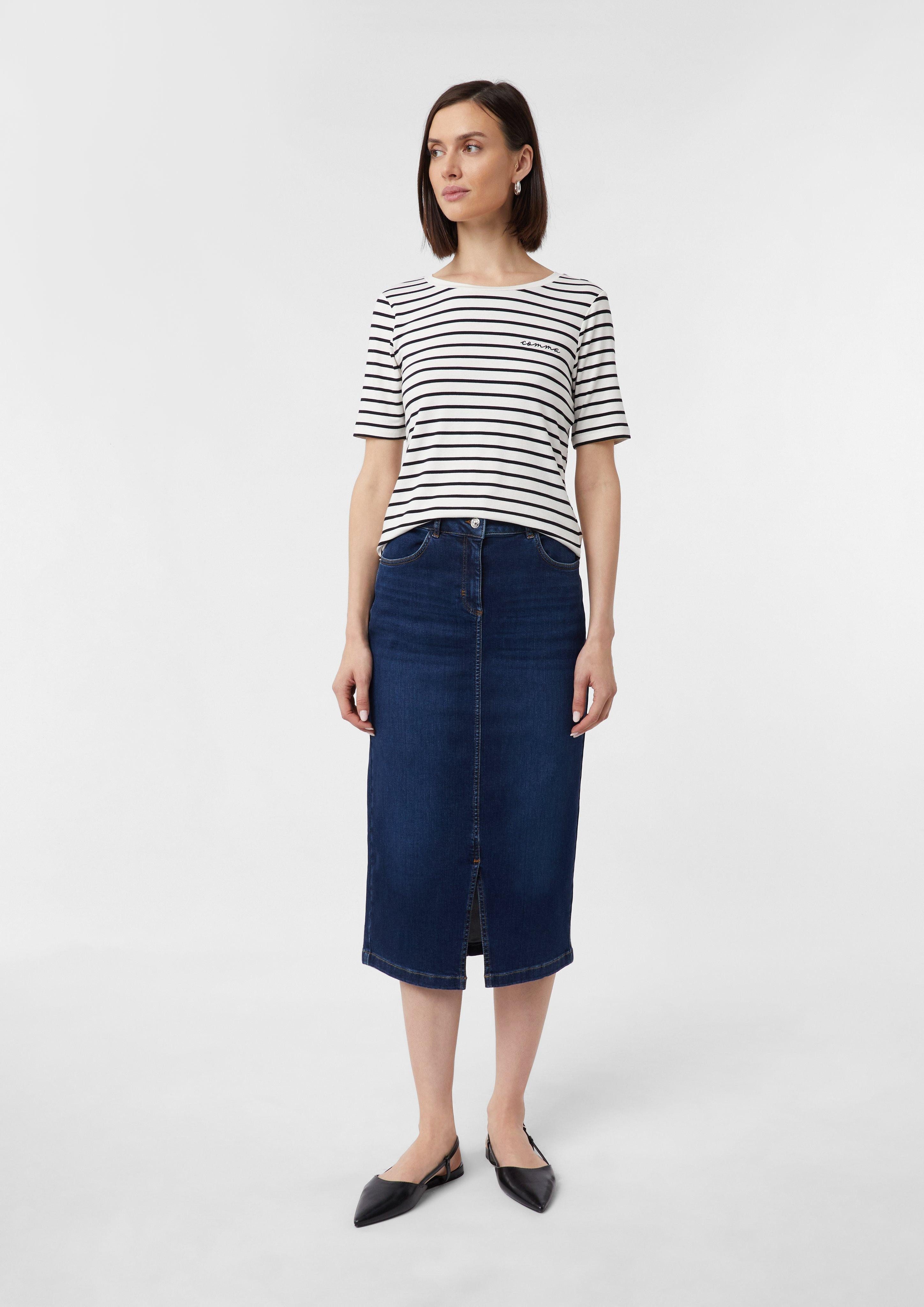 Comma Maxirock Elastischer Midi-Jeansrock mit Waschung günstig online kaufen