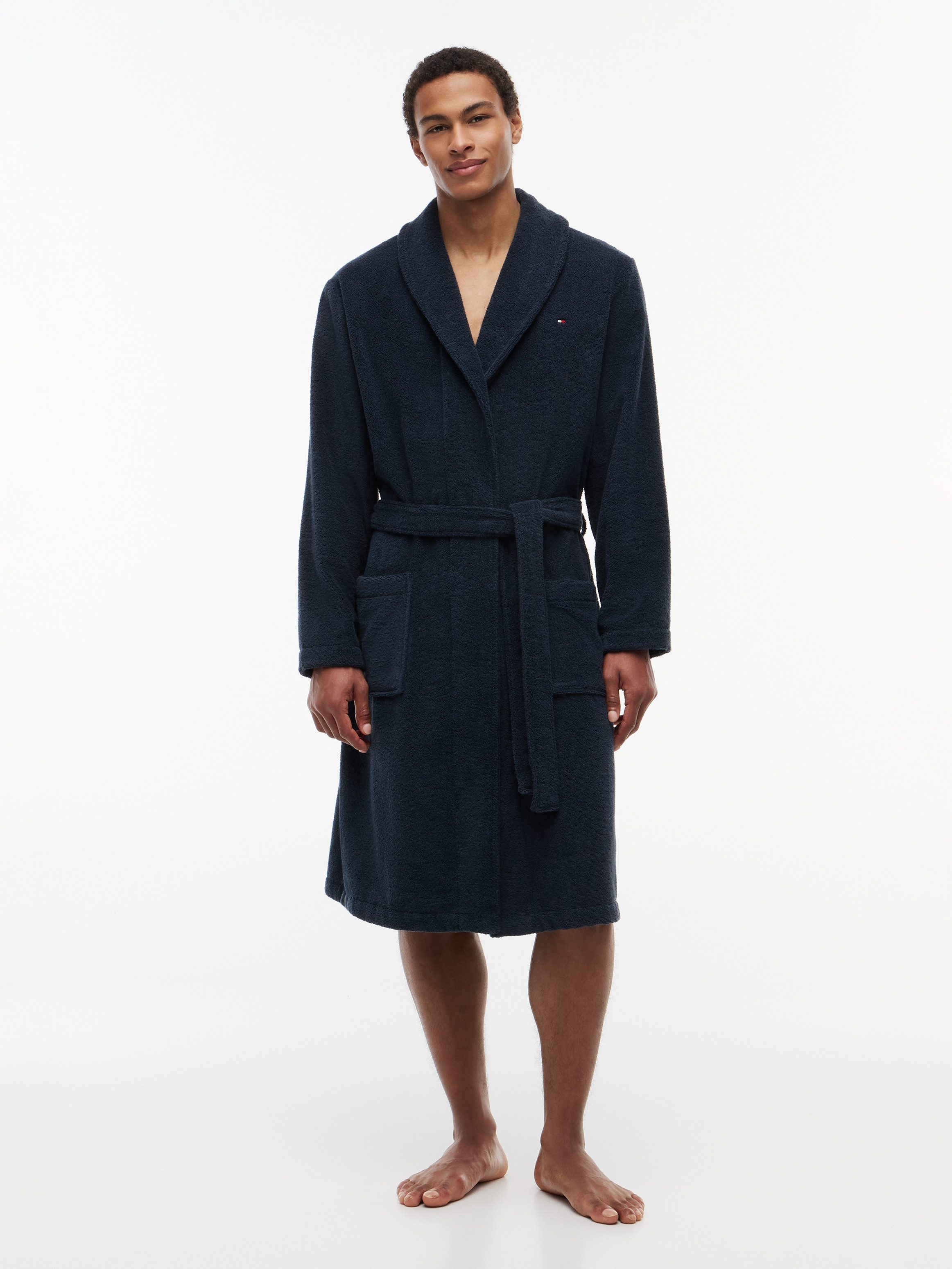 Tommy Hilfiger Underwear Bademantel, Kurzform, Baumwoll-Webfrottier, Gürtel, mit aufgesetzten Taschen