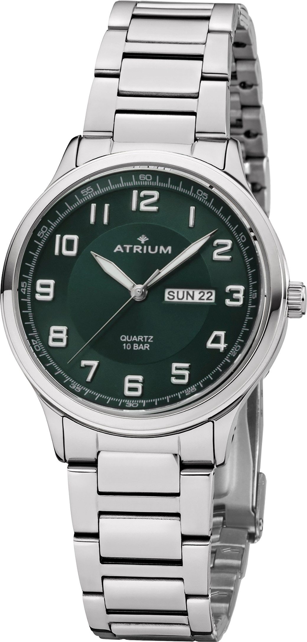 Atrium Quarzuhr A39-36, Armbanduhr, Herrenuhr, Edelstahlarmband, analog, Wochentag, Tag