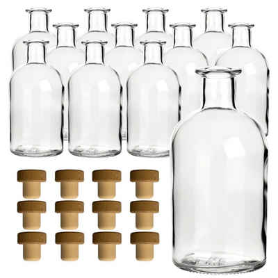 gouveo Trinkflasche Glasflaschen 250 ml Apotheker mit Korken - Leere Likörflasche 0,25 l, 12er Set, Transparent, HGK