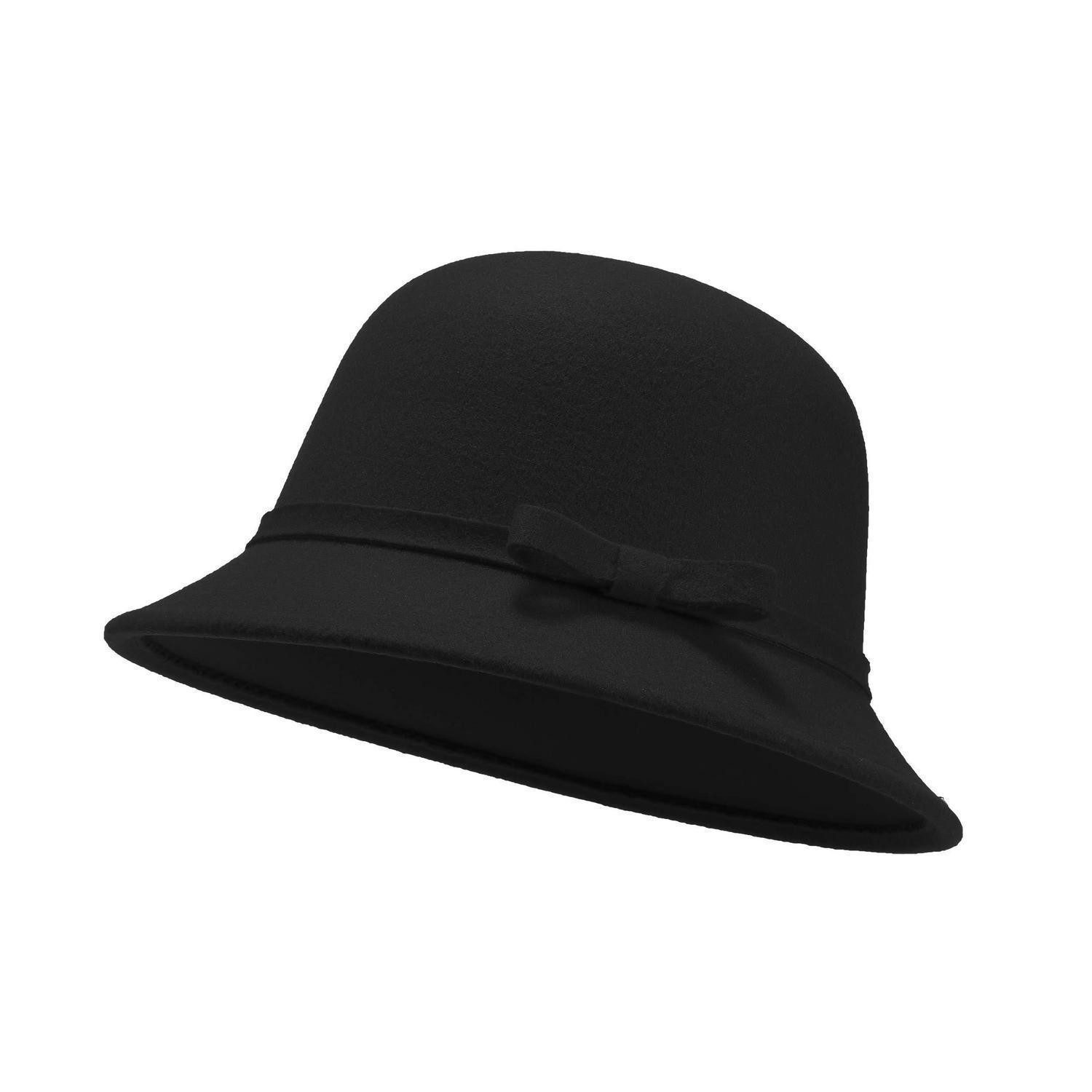 LuxusKollektion Filzhut Eimerhut Damen Filz Wildleder Bowler Wollmütze Schleife M Schwarz