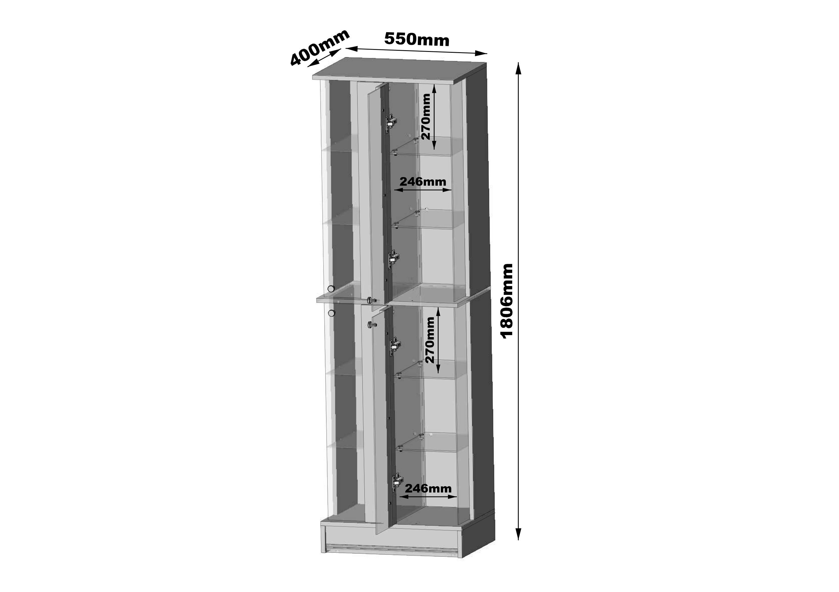 pressiode Bücherregal Vitrine Highboard Hochschrank weiss Regal Glasvitrine mit hochglanz LED 55cm hochglanz
