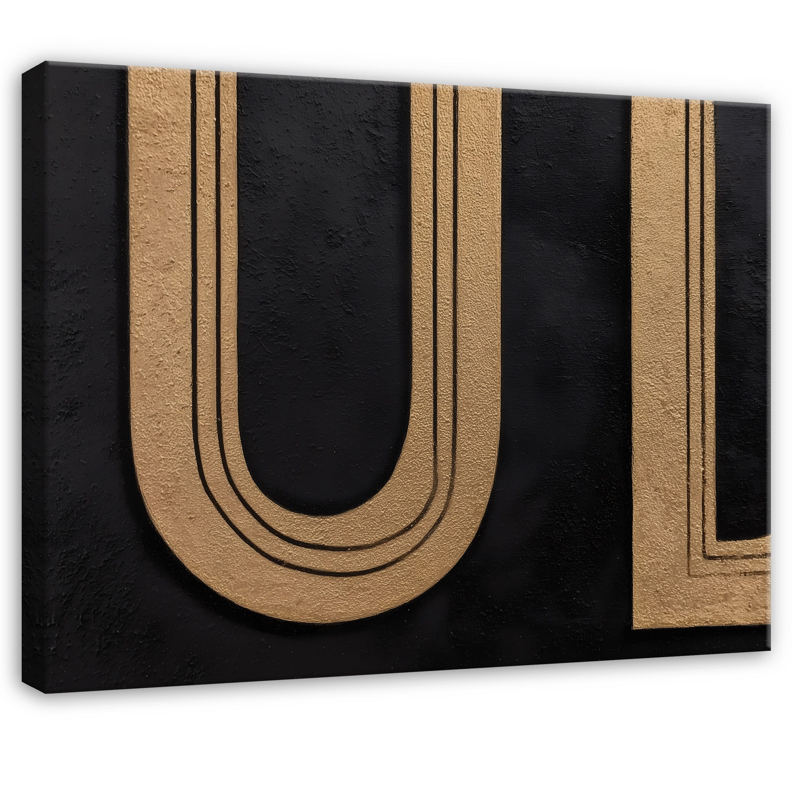 Wallarena Leinwandbild Abstrakt Schwarz Gold Modern Wandbilder Wand Deko XXL Bilder, Abstrakt (groß Bilder Wohnzimmer Schlafzimmer Einteilig, 1 St), Bilder Klein Wohnzimmer Schlafzimmer Küche Wandbild Wand Deko 40x30