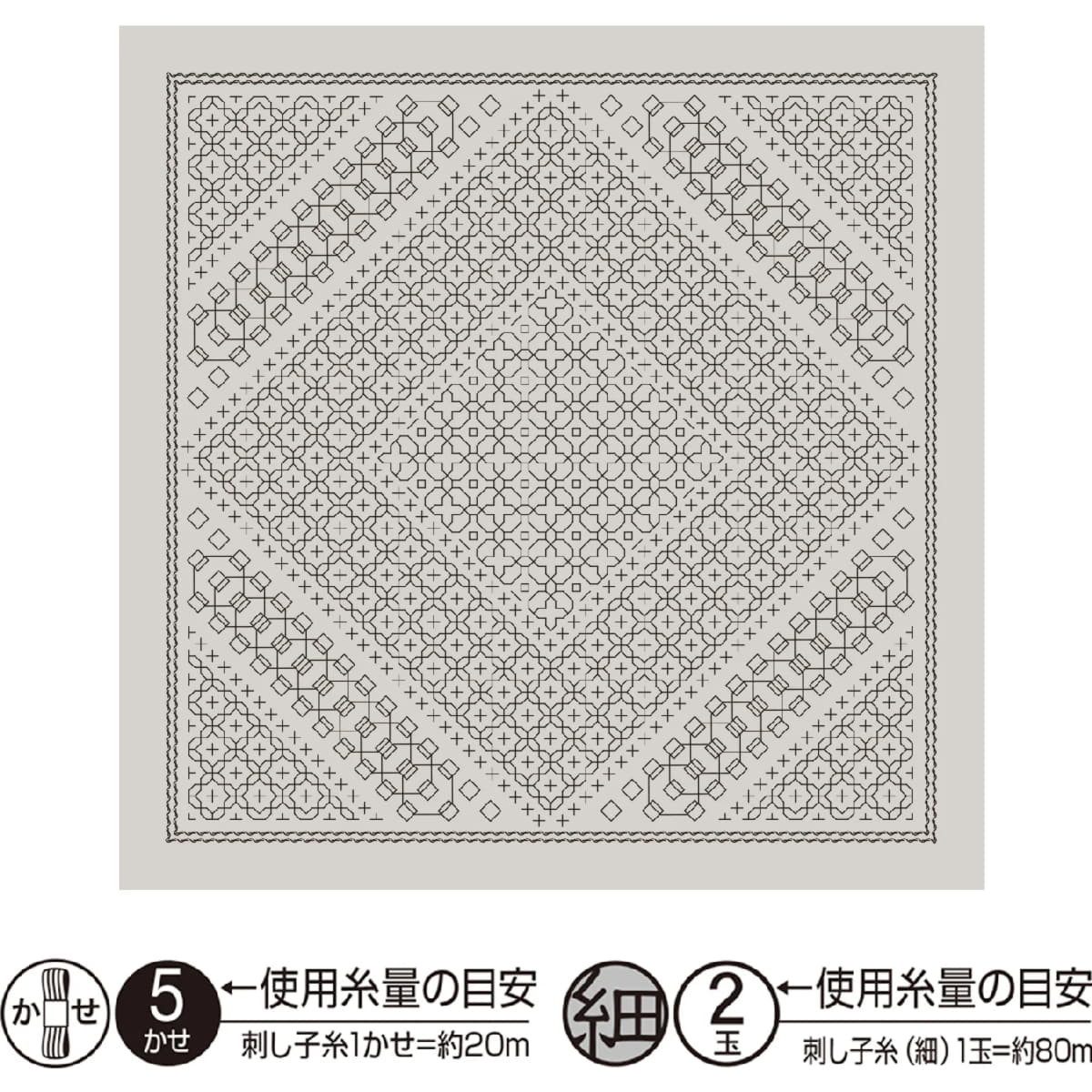 Olympus Thread Kreativset Sashiko Kugurizashi Sampler (nur Stoff) "Hana Fukin (blaßgrau), (embroidery kit by Marussia)