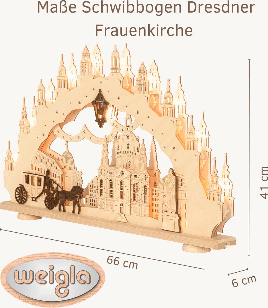Weigla LED Schwibbogen Dresdner Frauenkirche, Holz Lichterbogen, NATUR-BRAUN, Made in Germany (1-tlg), Erzgebirge garantiert, Weihnachtsdeko Innen, Weihnachtsbe – Bild 4 von 5