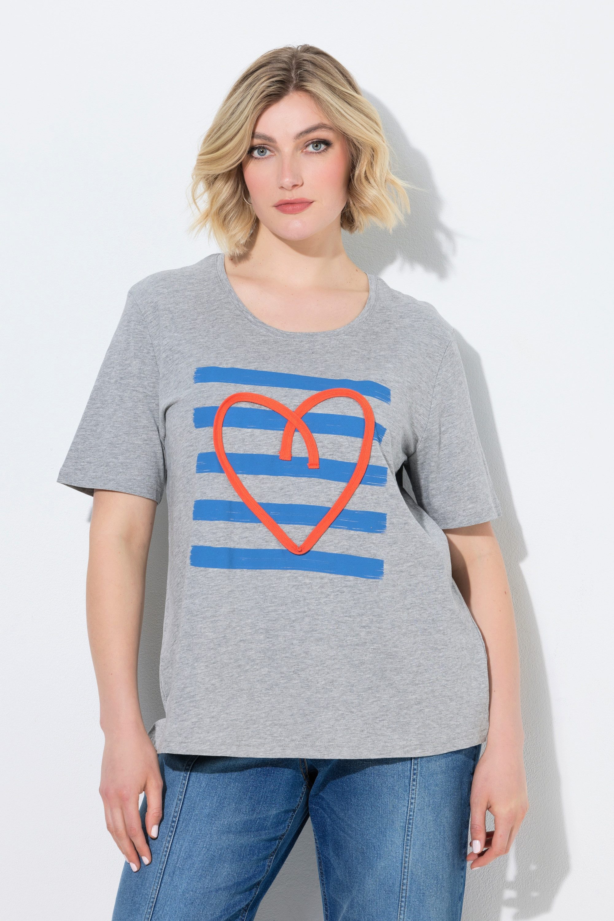 Ulla Popken T-Shirt T-Shirt Kordel-Herz Classic Rundhals Halbarm