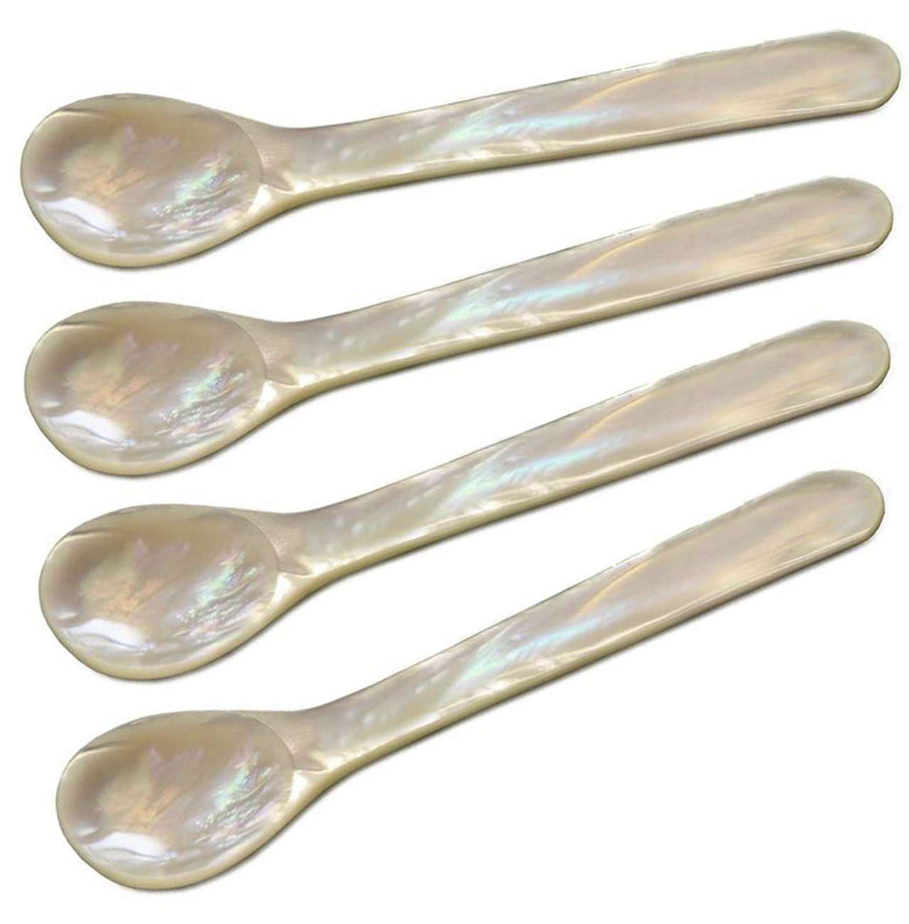 EDZARD Servierlöffel Perlmuttlöffel 4er-Set, Geschmacksneutrale Kaviarlöffel aus Meer-Perlmutt, Handarbeit