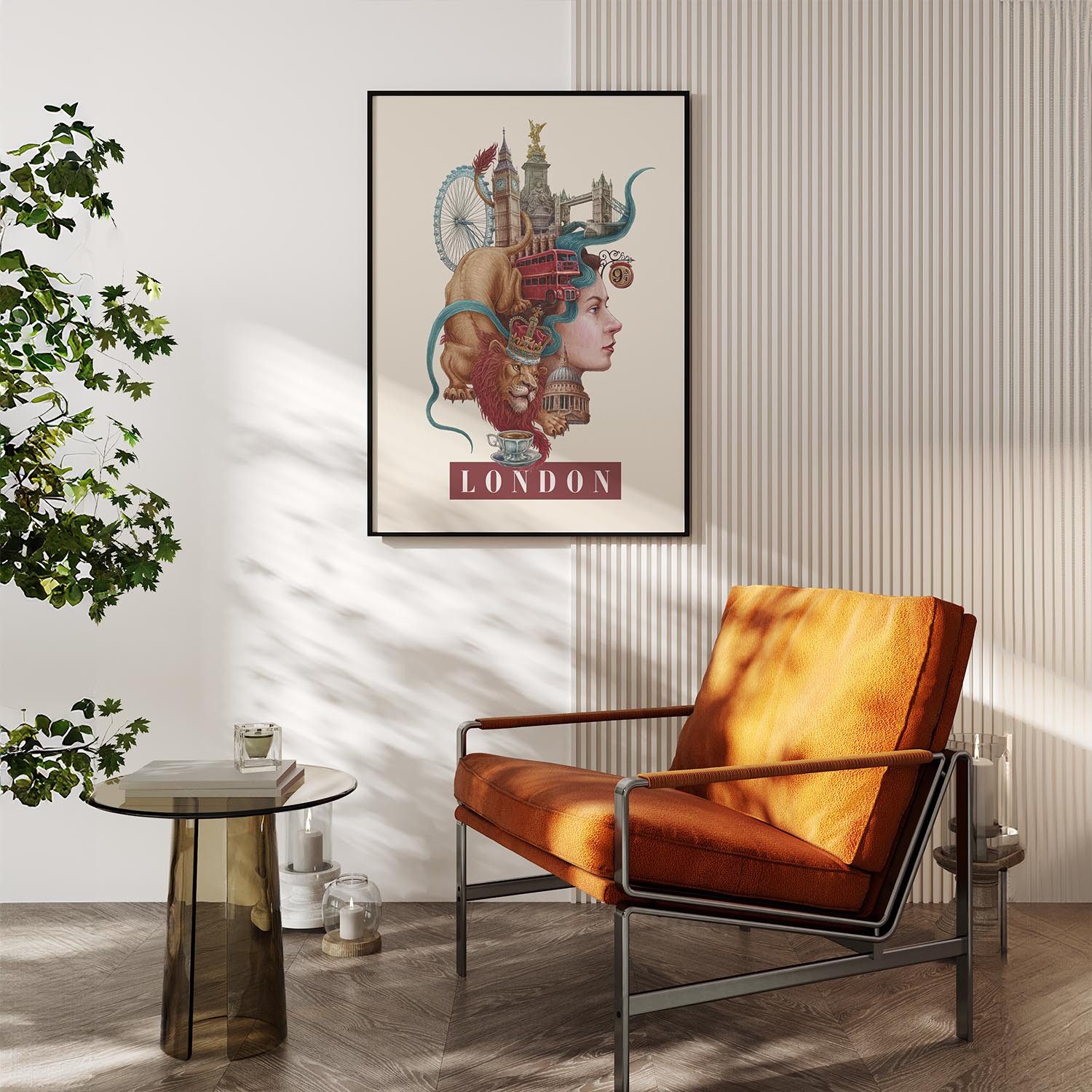 Tulup Bild mit Rahmen London Illustration im Rahmen, Kunstdruck mit Rahmen