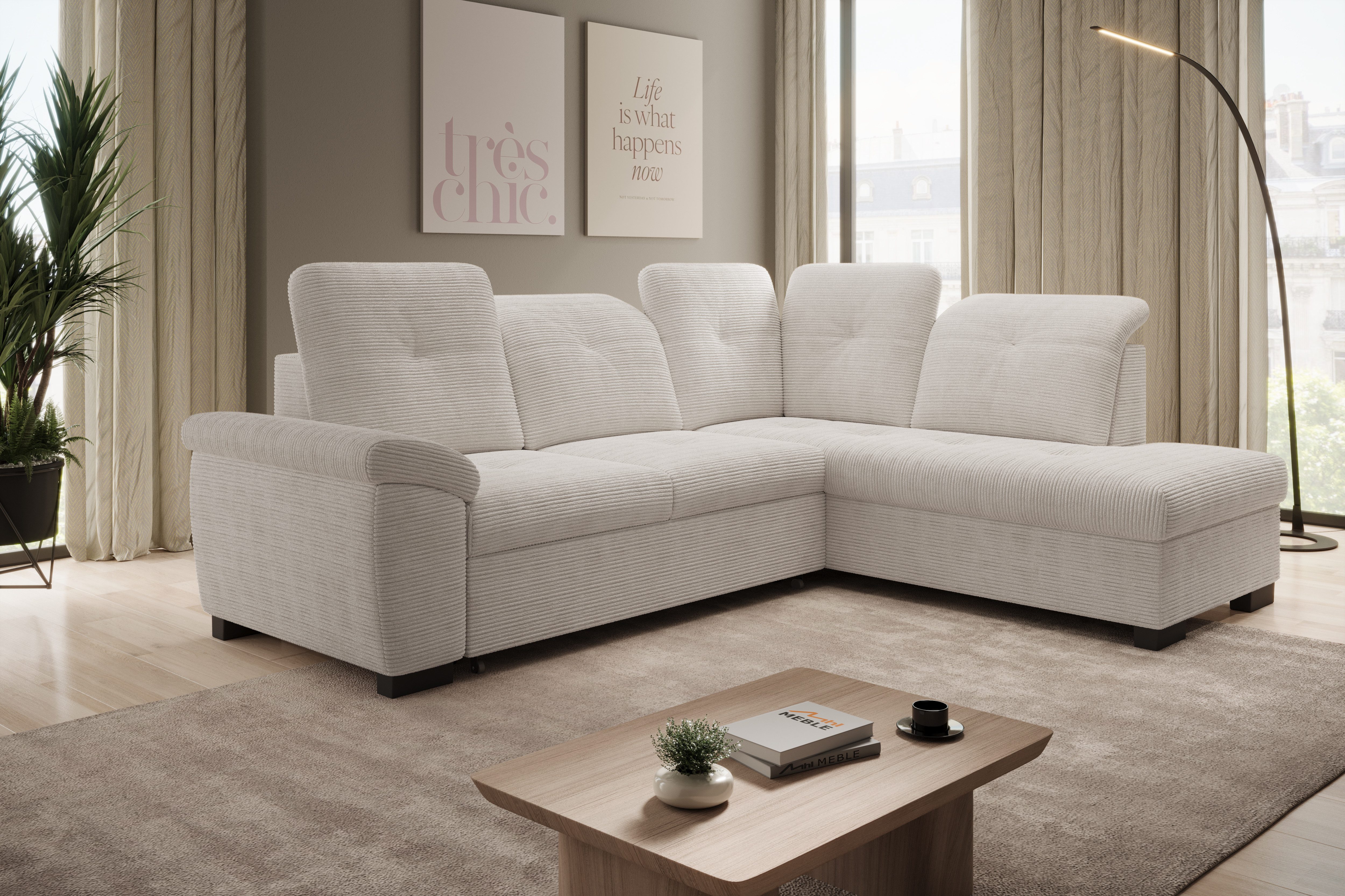 PROMETO Möbel Schlafsofa Ecksofa Duarte Links/Rechts mit Schlaffunktion und Bettkasten, Cord