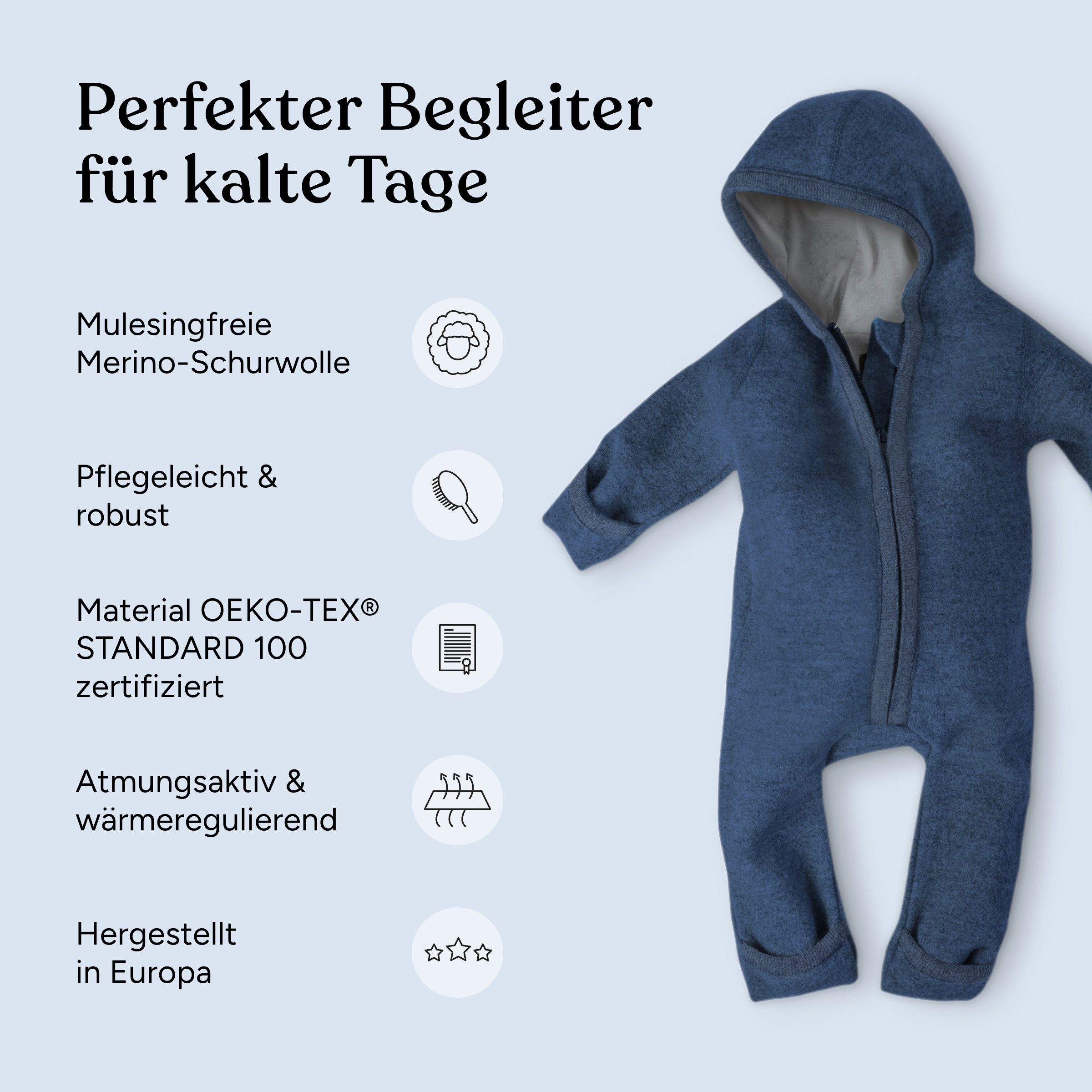 Ehrenkind Overall Walkoverall Baby aus Merino Schurwolle mit Reißverschluss (Kastanie) – Bild 3 von 5
