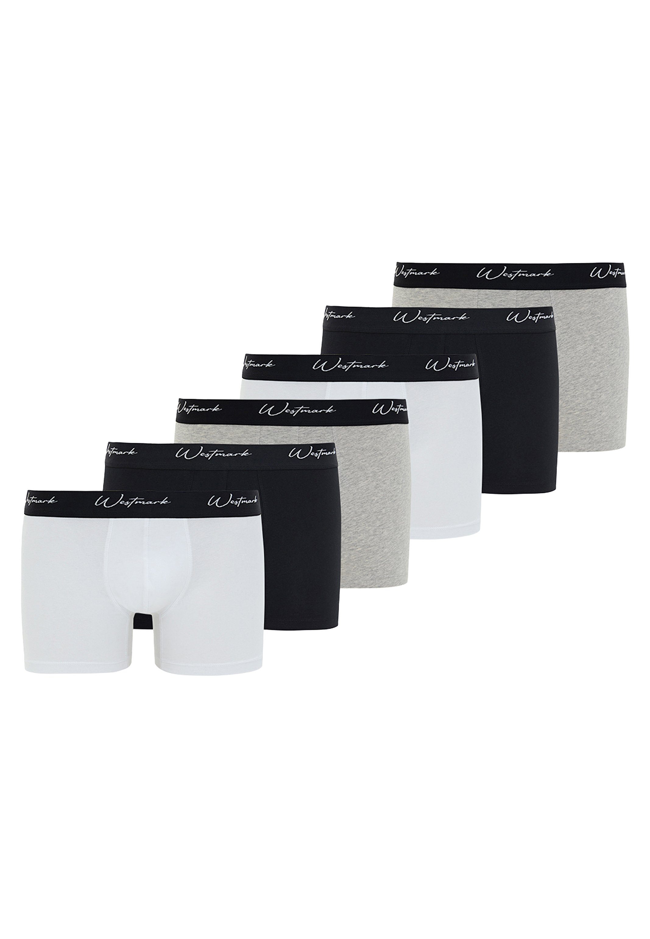 WESTMARK LONDON Retro Boxer 6er Eingriff / (Spar-Set, / Baumwolle 6-St) Pack Black Short / Retro White - Lucas Grey Melange - - Pant Ohne