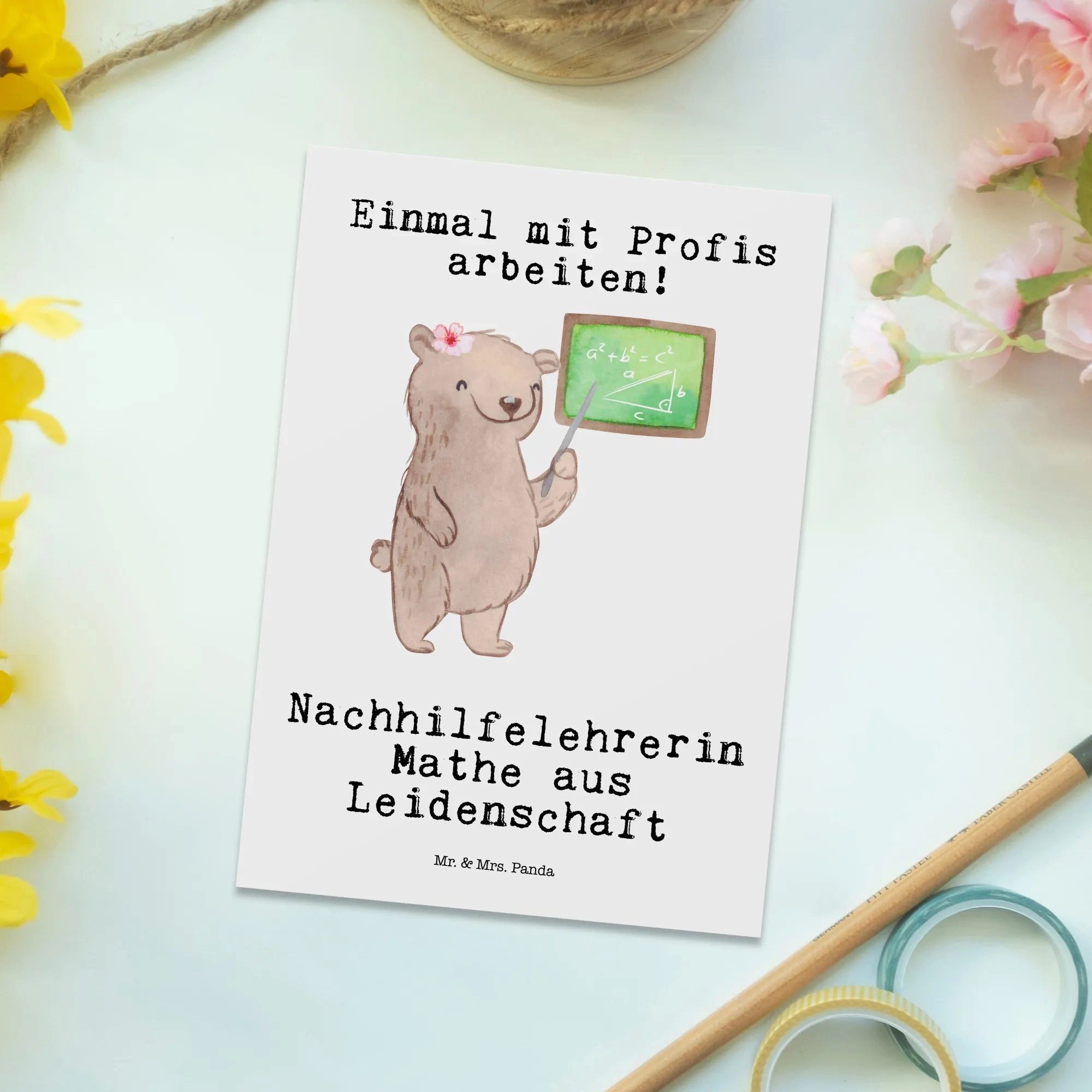 Thumbnail - Mr. & Mrs. Panda Postkarte Nachhilfelehrerin Mathe Leidenschaft - Weiß - Geschenk, Nachhilfeunte, Glänzende Vorderseite