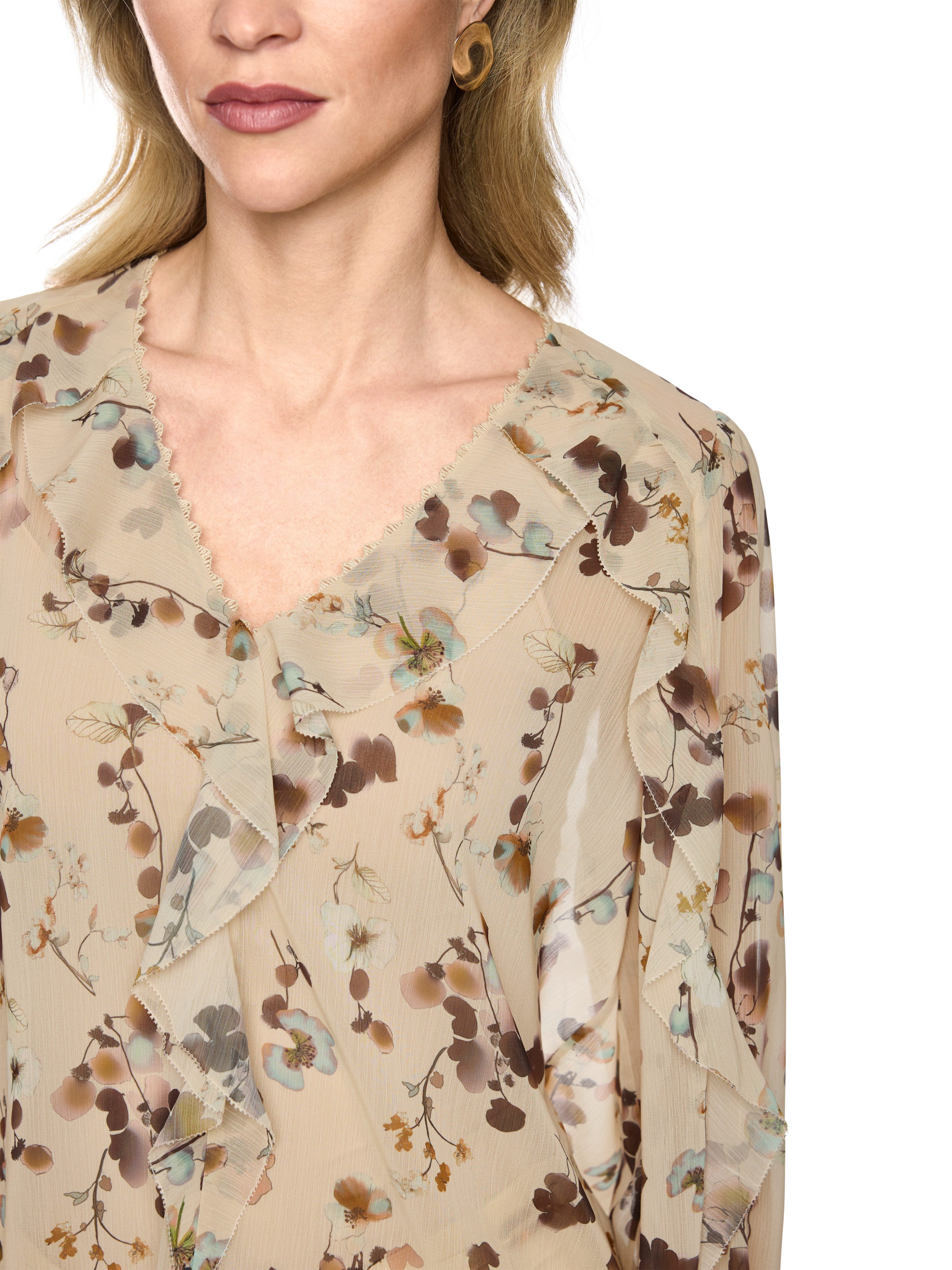 Marc Cain Langarmbluse Fading Flowers Premium Damenmode Blüten-Print, mit Volants