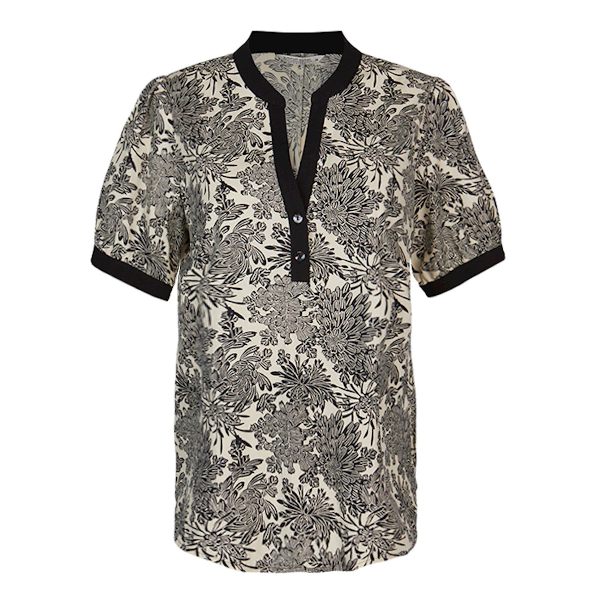 Shirts, T-Shirt Summum Damenoberbekleidung, Tops woman Bluse Muster, florales kurzarm, offwhite-schwarz, summum