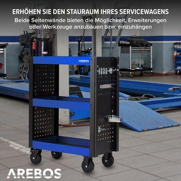 Arebos Werkzeugwagen Servicewagen 3 Fächer, Multifunktionaler Etagenwagen, 3 Etagen, Blau-Schwarz, (Stück)