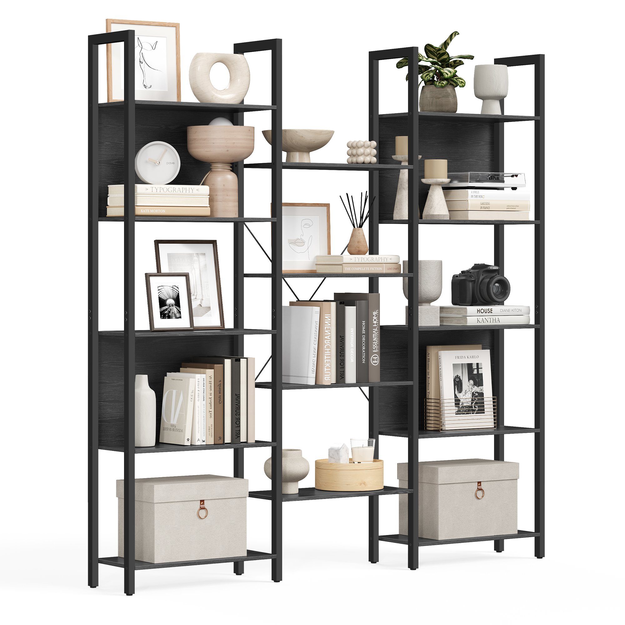 VASAGLE Bücherregal, mit 14 Ablagen, Regal mit Metallrahmen, für Wohnzimmer günstig online kaufen