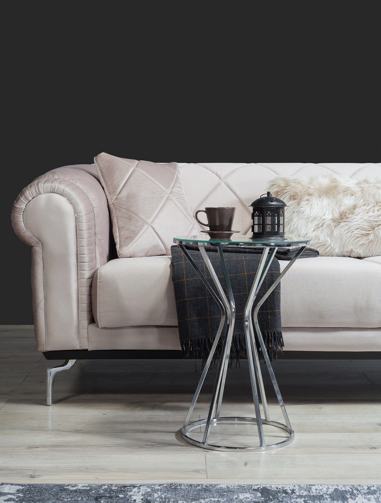 (100% Luxus-Microfaser in Creme Sofy, Polyester) Stk. Möbel 1 2-Sitzer, Quality Made Sofa Turkey, Villa