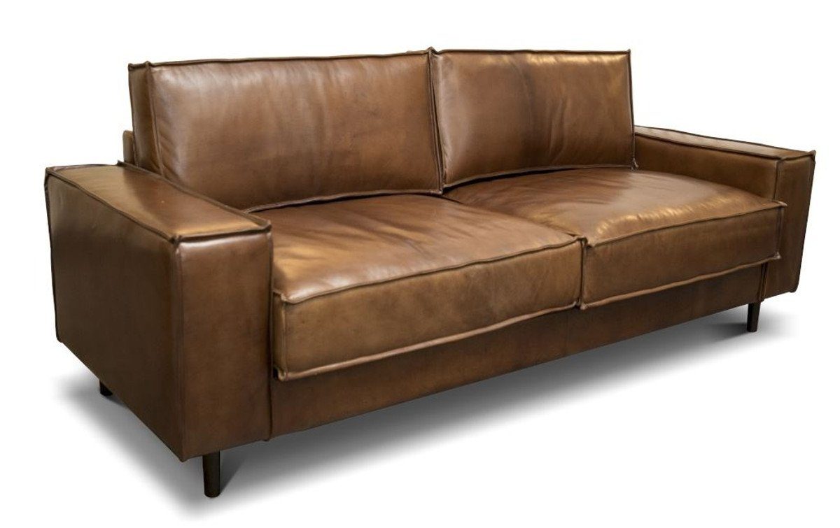Casa Padrino Couch Sofa Luxus Lounge Möbel - Wohnzimmer Luxus Vintage Braun Echtleder Leder Büffelleder Loungesofa