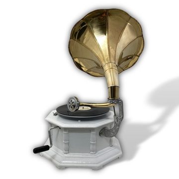 Aubaho Dekoobjekt Nostalgie Grammophon Antik-Weiß Shabby Chic Gramophone Antik-Stil 70cm