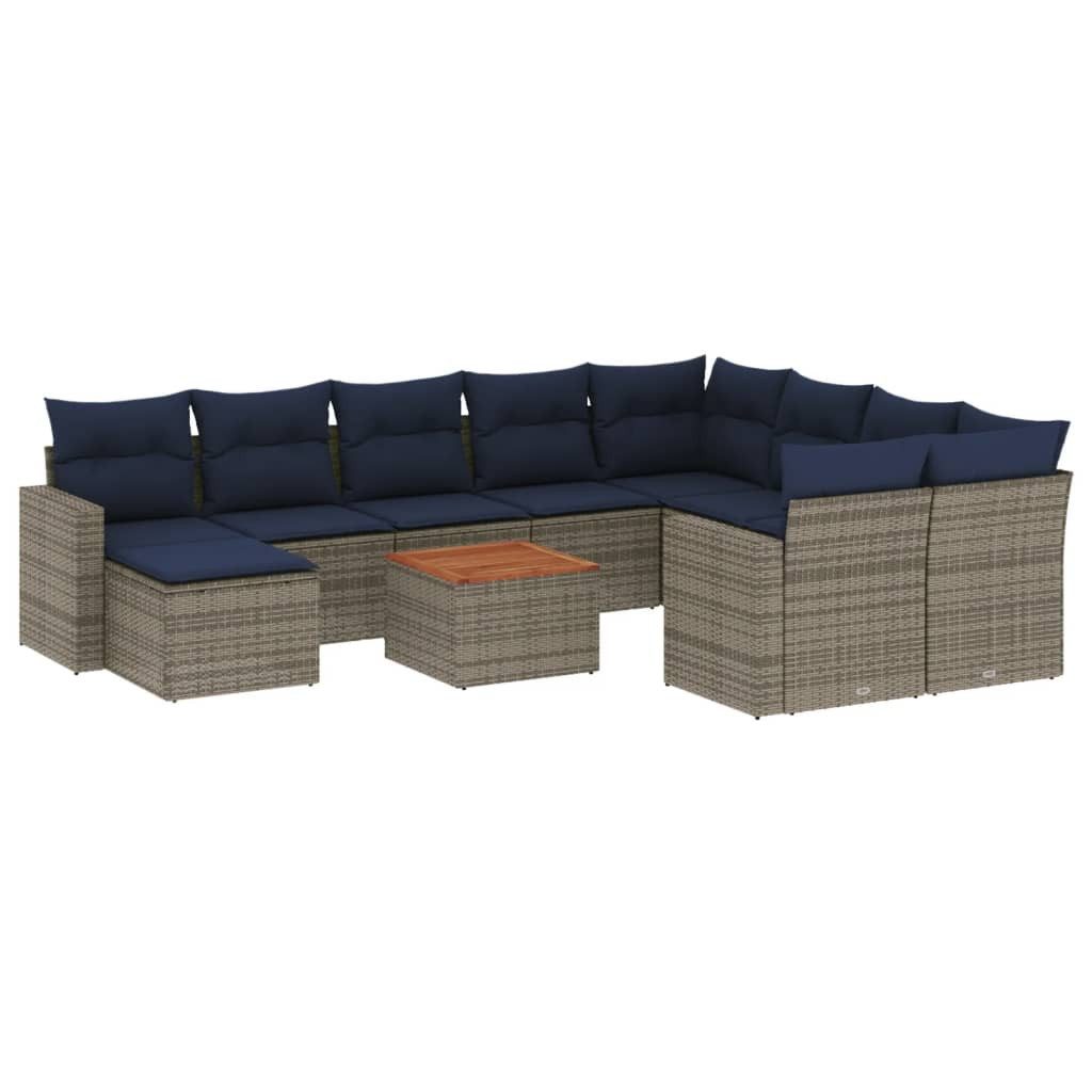 vidaXL Gartenlounge-Set 11-teiliges Gartensofa-Set mit Kissen, grau, Polyrattan, (1-tlg)