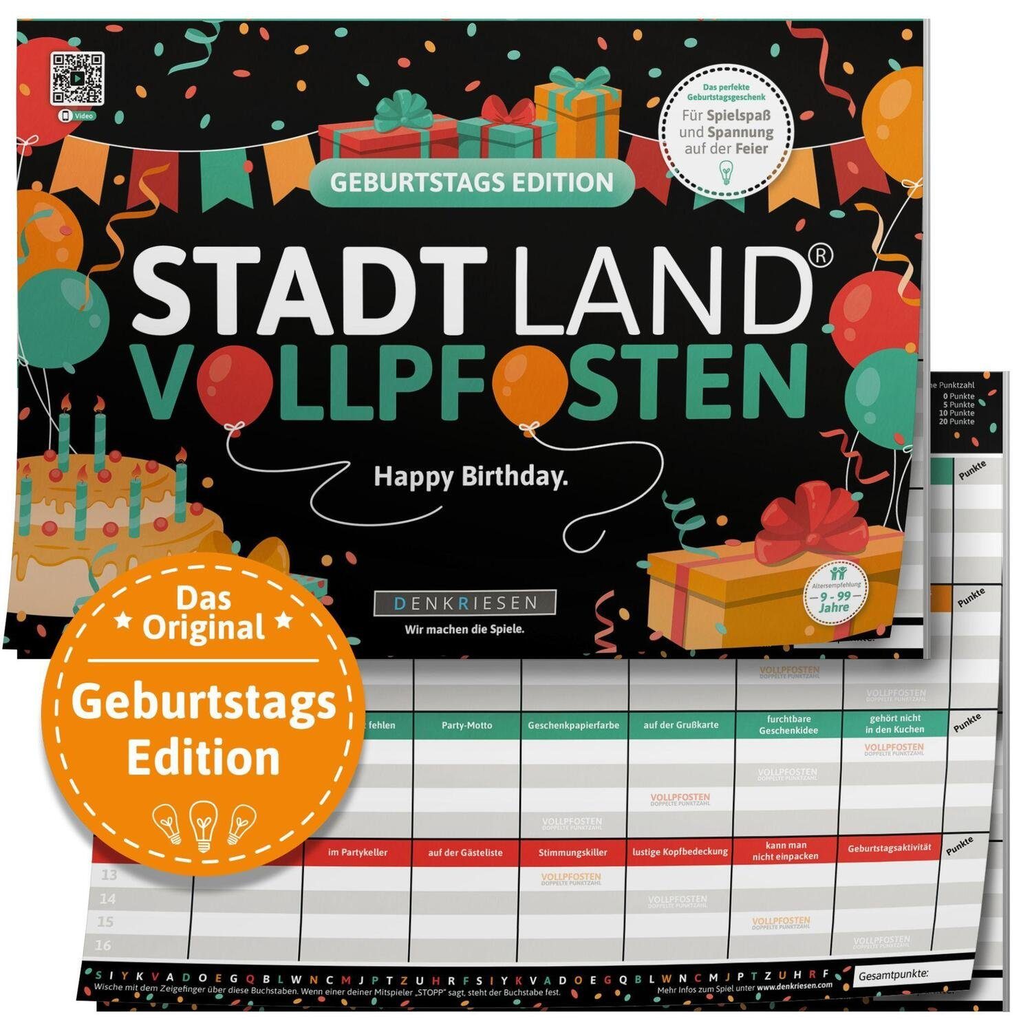 Denkriesen Spiel, STADT LAND VOLLPFOSTEN® - GEBURTSTAGS EDITION - "Happy Birthday."