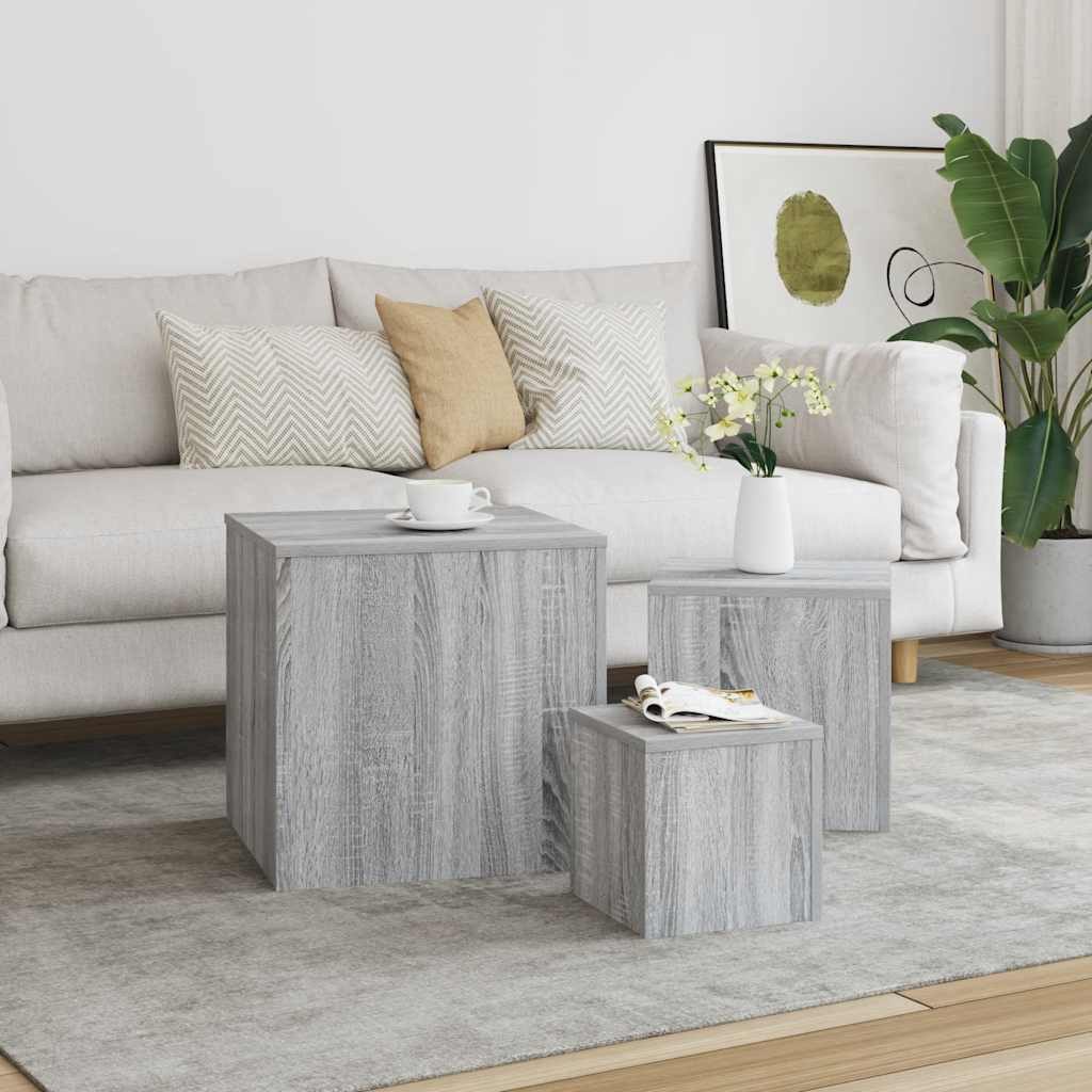 furnicato Couchtisch Beistelltisch-Set Grau Sonoma 45x45x45, 35x35x35, 24x24x24 cm (3-St), Stabile Couchtische mit Ablagefläche für Wohnzimmer und Schlafzimmer