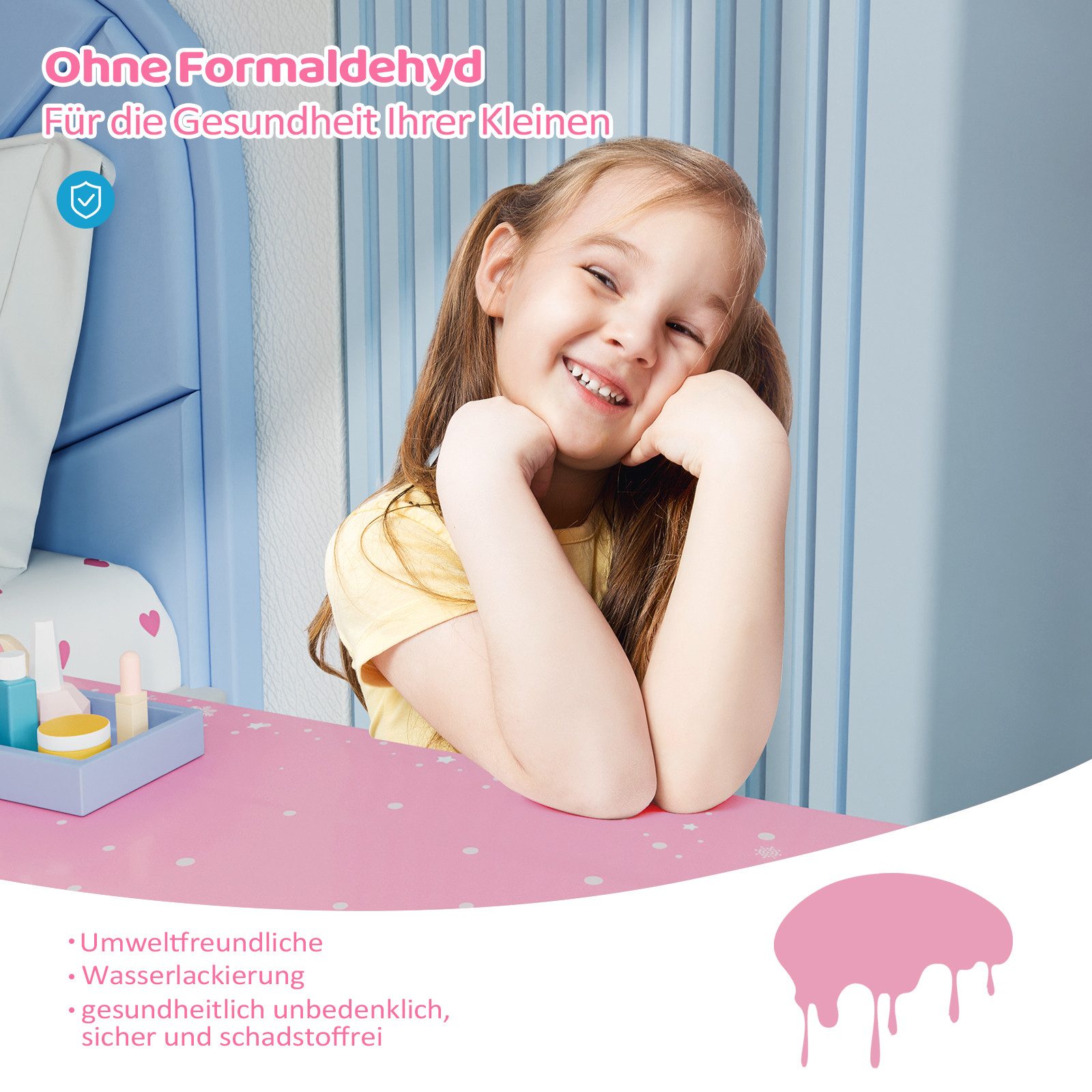 VINGLI Schminktisch mit Hocker und Abnehmbarer Spiegel, für Mädchen ab 3 Ja günstig online kaufen