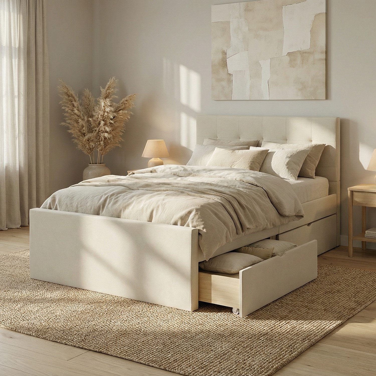Homestyle4u Polsterbett 90x200 120x200 140x200 Doppelbett Bettgestell Stauraum mit Kopfteil (Set, Set, mit Lattenrost, 2 Bettkästen / Schubläden), 120x200, mit Stauraum