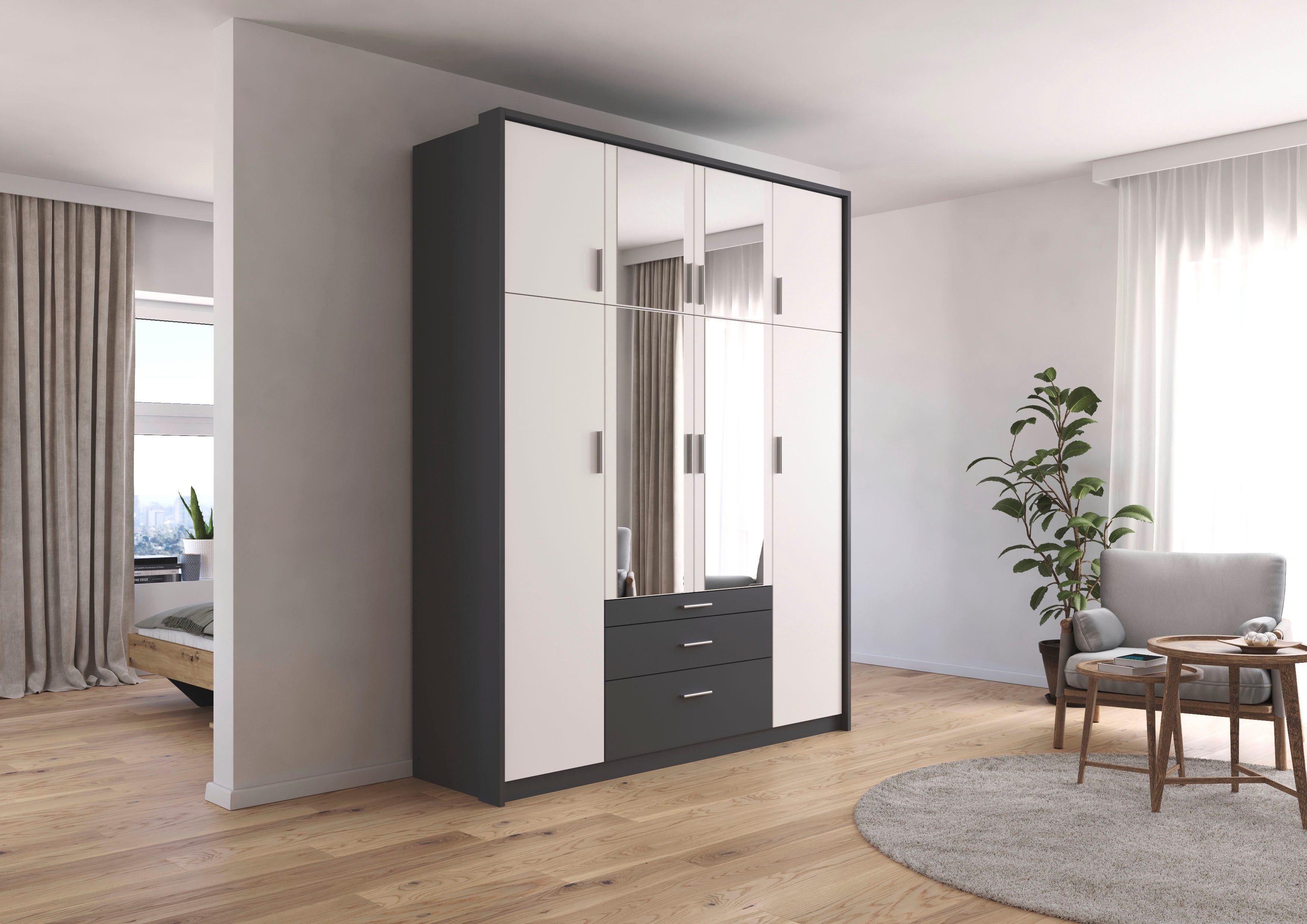 rauch Kleiderschrank Schrank Drehtürenschrank Garderobe Ankleide Schlafzimmer HILDESHEIM (Breiten: 185/275 cm, Höhe 231 cm) oberste Schublade mit praktischer Facheinteilung MADE IN GERMANY