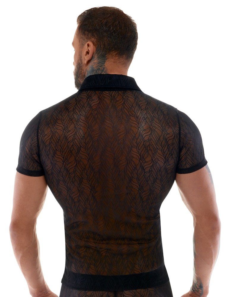 Svenjoyment Kurzarmhemd Transparentes Hemd mit Knöpfen - schwarz (1-tlg) Aufregend transparent