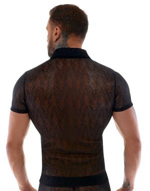 Svenjoyment Kurzarmhemd Transparentes Hemd mit Knöpfen - schwarz