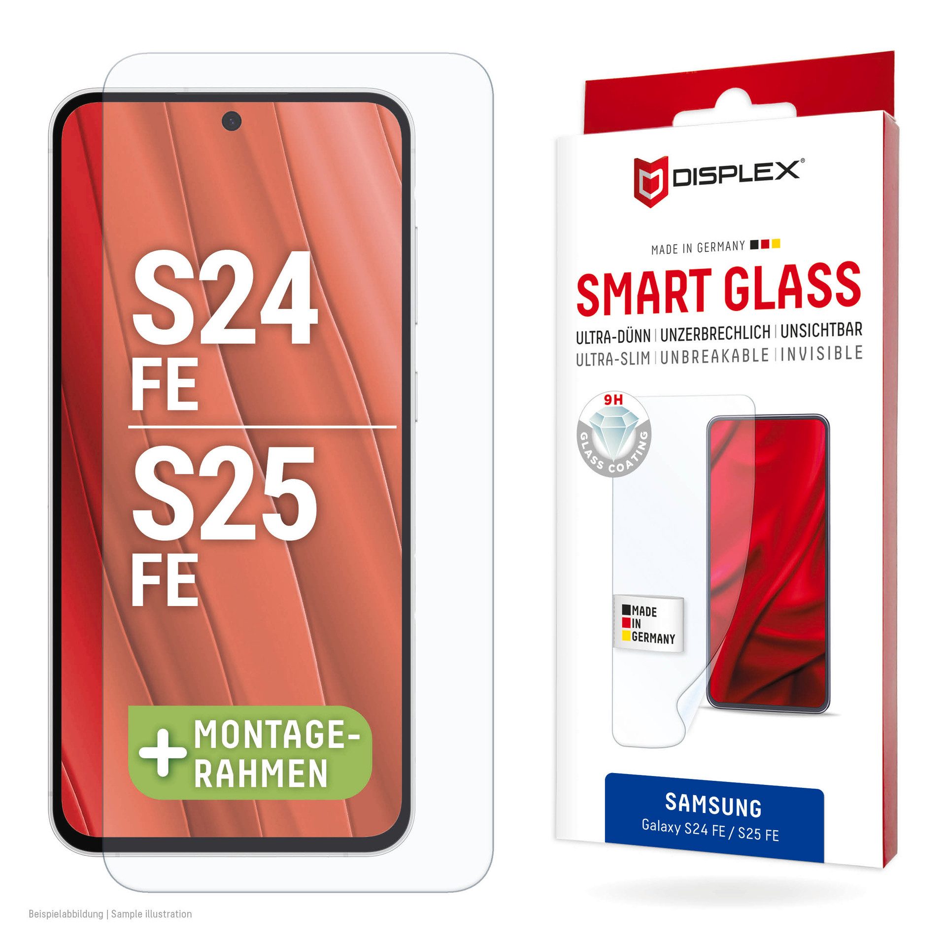 Displex Displayschutzglas Smart Glass Screen Protector für Samsung Galaxy S24 FE, Samsung Galaxy S25 FE, Displayschutzfolie, Schutzfolie, Bildschirmschutz, kratz- & stoßfest