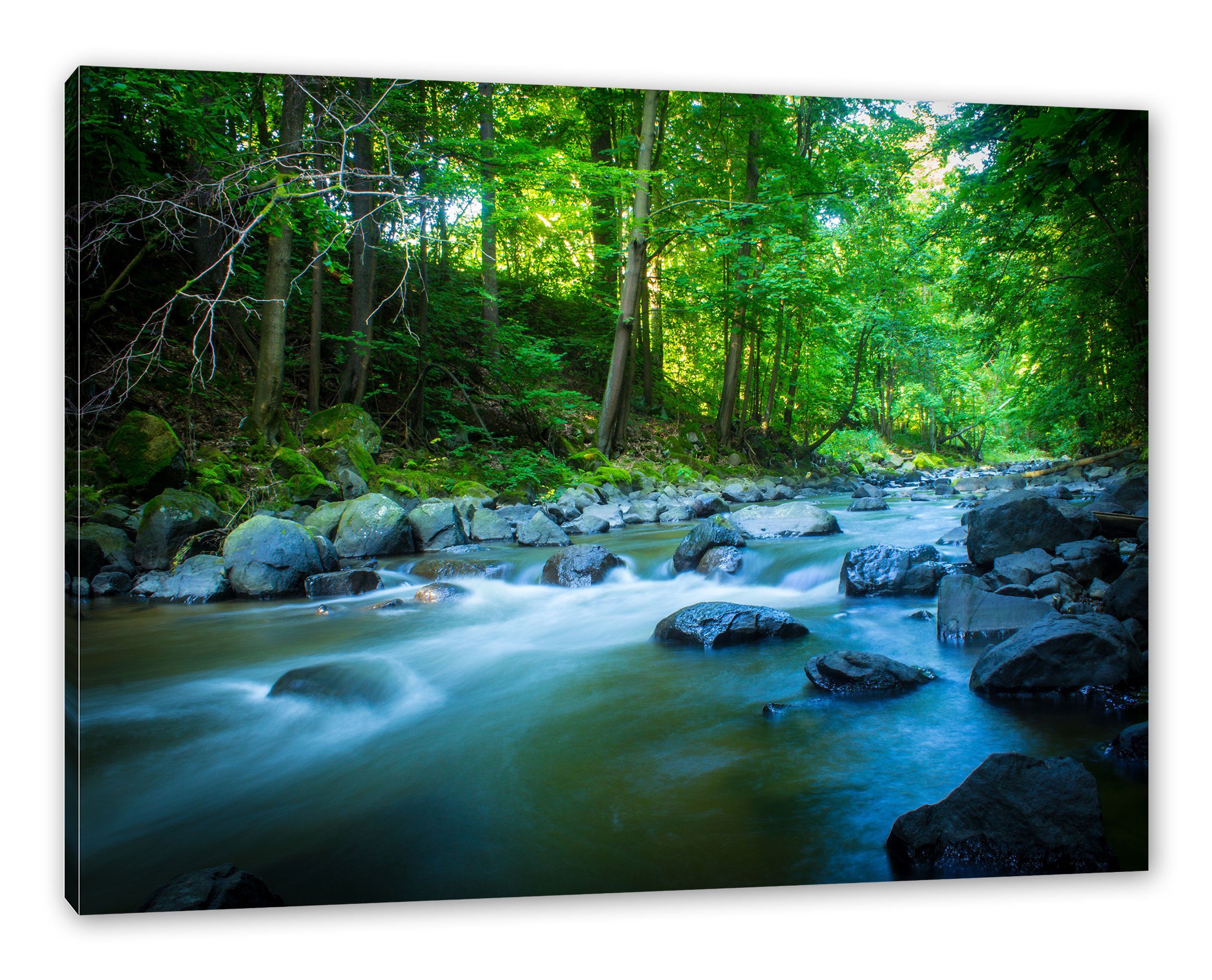 bespannt, Leinwandbild Zackenaufhänger fertig mit Fluss (1 inkl. Steinen, Pixxprint mit Steinen Fluss St), Leinwandbild