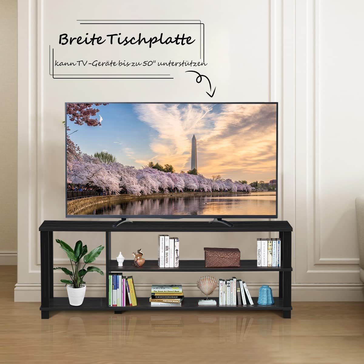 KOMFOTTEU TV-Schrank bis für 127cm zu TV-Ständer TVs aus schwarz Holz