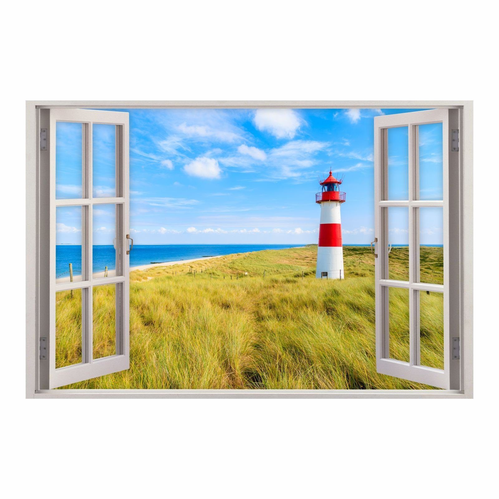 nikima Wandtattoo 147 Wandtattoo Fenster - Leuchtturm Nordsee - Größe 750 x 500 mm (PVC-Folie), in 5 vers. Größen