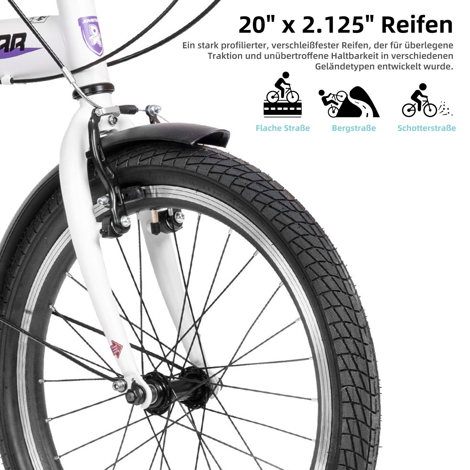 JOYSTAR Klapprad 20 Zoll leicht und praktisch Klappfahrrad für Erwachsene und Studenten, 20-Zoll-Rad mit 6-Gang-Schaltung, Doppel-V-Bremsen und leichtem Rahmen