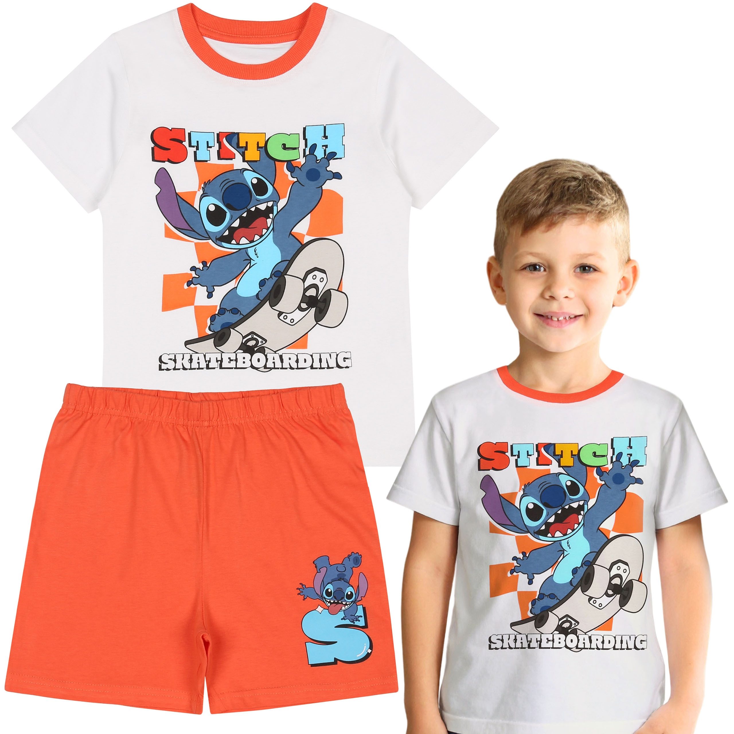 Schlafanzug DISNEY Stitch Sommer-Pyjama für Jungen, kurzarm, 100% Baumwolle