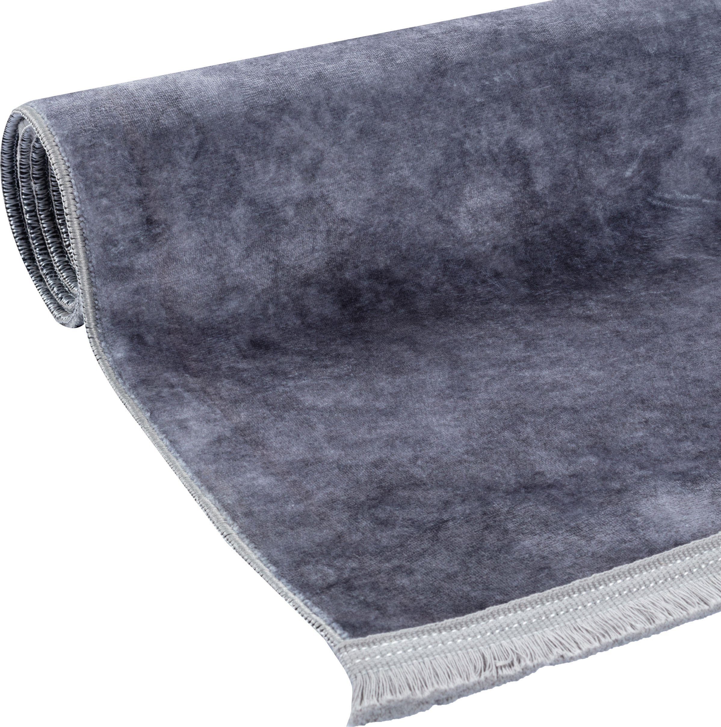 Teppich Reyna, Sehrazat, rechteckig, Höhe: 8 mm, dunkelgrau Glanz rutschfest,Pflegeleicht Garn, waschbar,Seiden-Optik,mit weichem