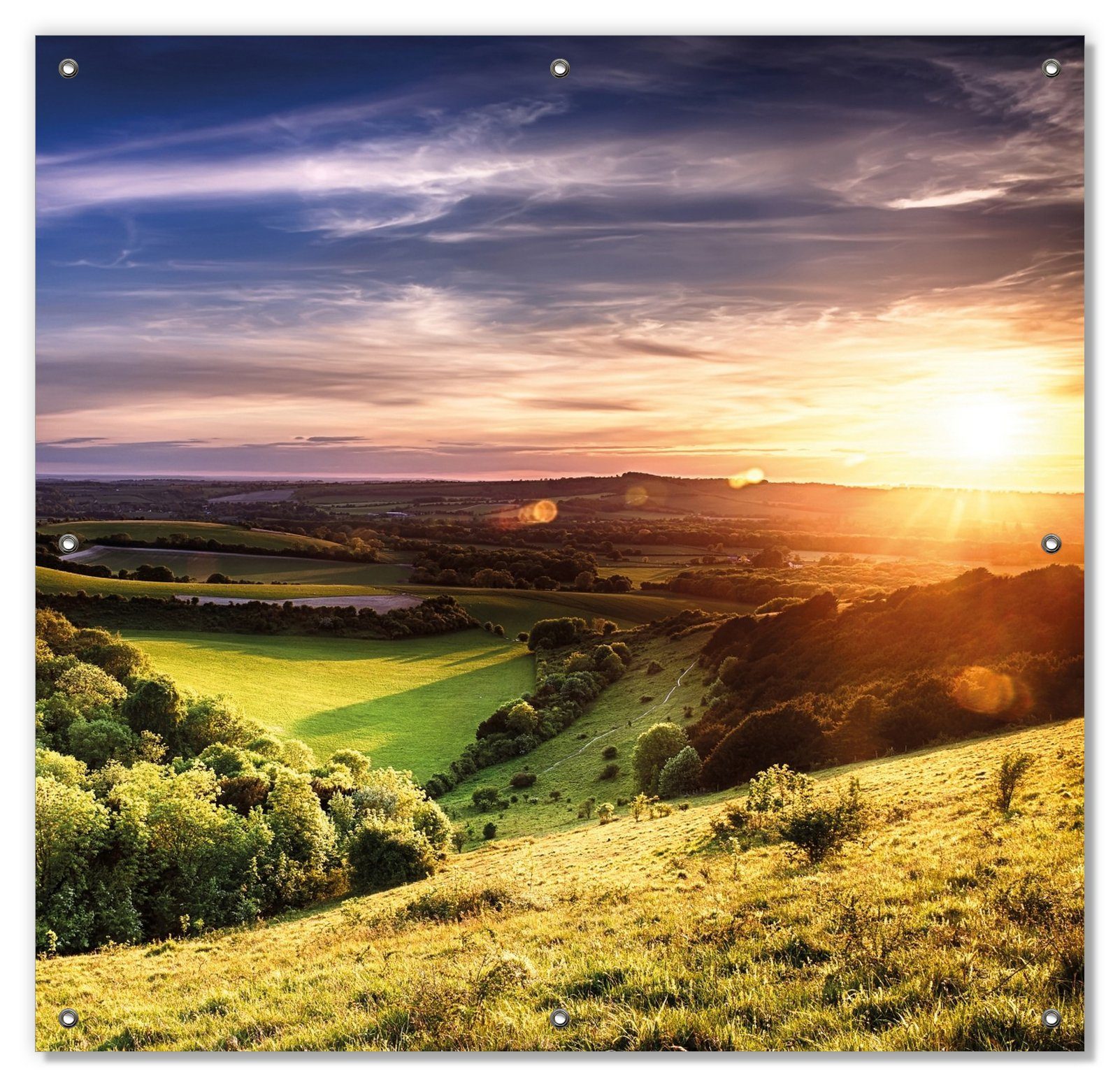 Sonnenschutz Farbenfroher Sonnenuntergang in England, Wallario, blickdicht, mit Saugnäpfen, wiederablösbar und wiederverwendbar