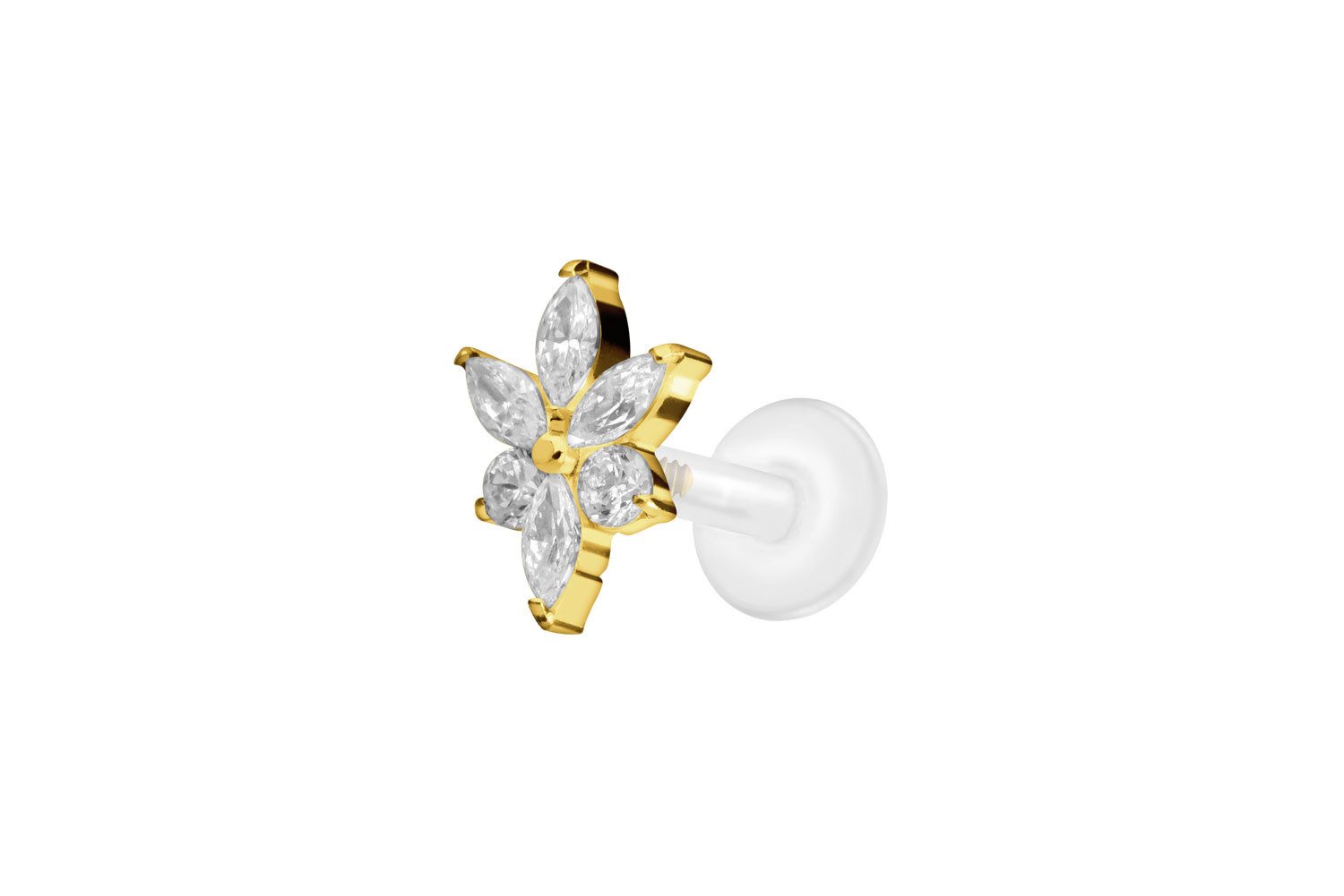 Piercing-Set PTFE Labret mit Innengewinde + Titan-Aufsatz KRISTALLBLUME