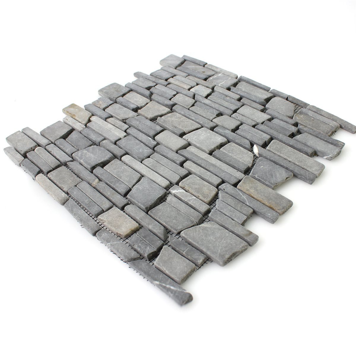 Mosafil Mosaikfliesen Mosaikfliesen Marmor Napola Bricks, Naturstein-Marmor 30.500x30.500, schwarz, Verlegefertig auf ein Netz geklebt - Frostsicher - Wasserfest -