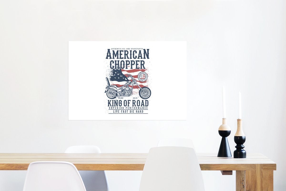 Wandbild, für Flagge, Wandposter - - Ohne - (1 Motorrad Rahmen St), Poster MuchoWow Amerika - Mancave Poster, Wohnzimmer, Vintage