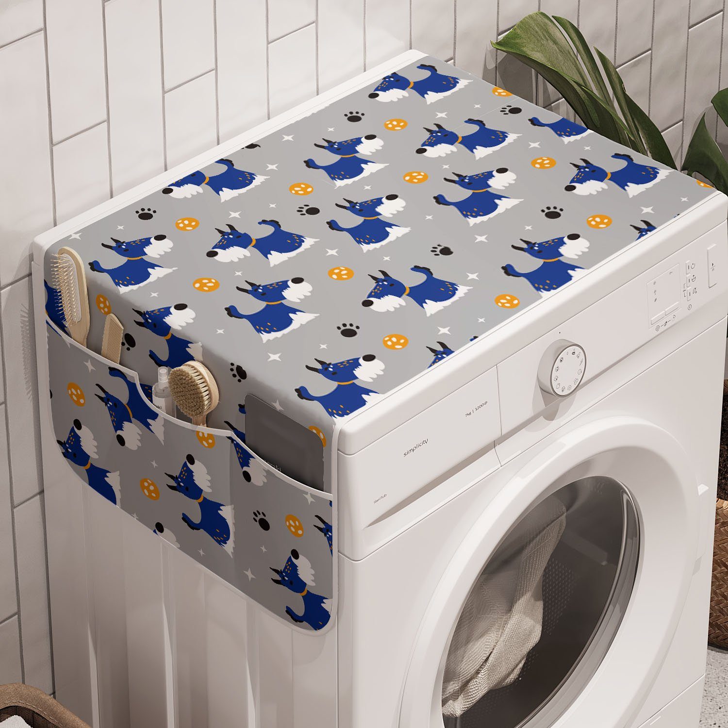 Abakuhaus Badorganizer Anti-Rutsch-Stoffabdeckung für Waschmaschine und Trockner, Karikatur Blau Bearded Hunde Bild